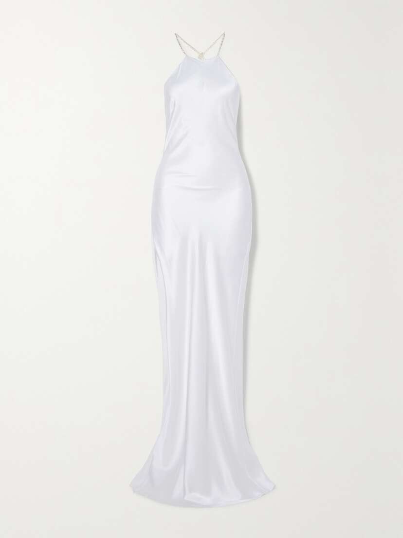 Michael Lo Sordo Charlie Crystal-embellished Silk-satin Halterneck Gown - - UK 14
