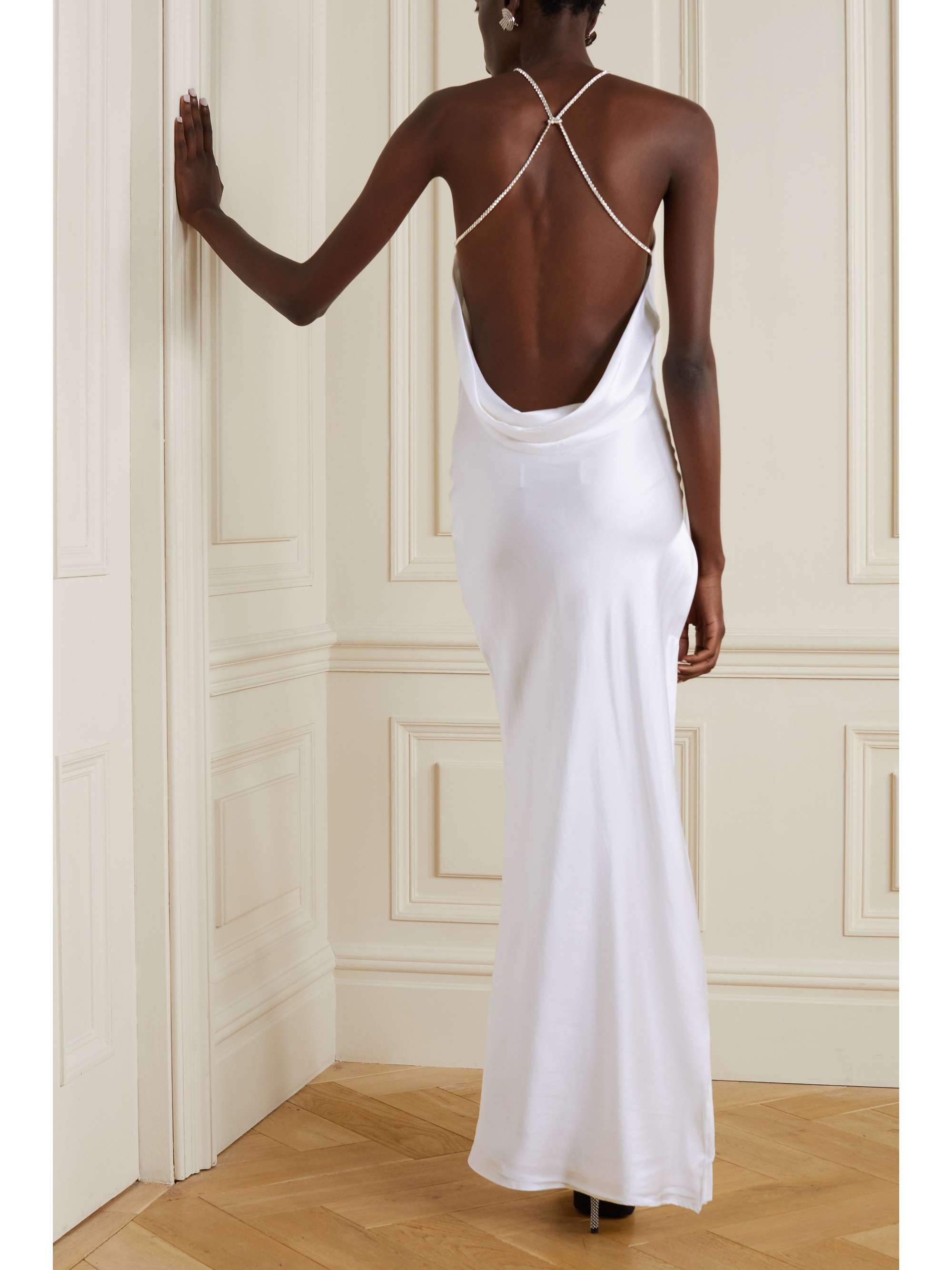 MICHAEL LO SORDO Charlie crystal-embellished silk-satin halterneck gown