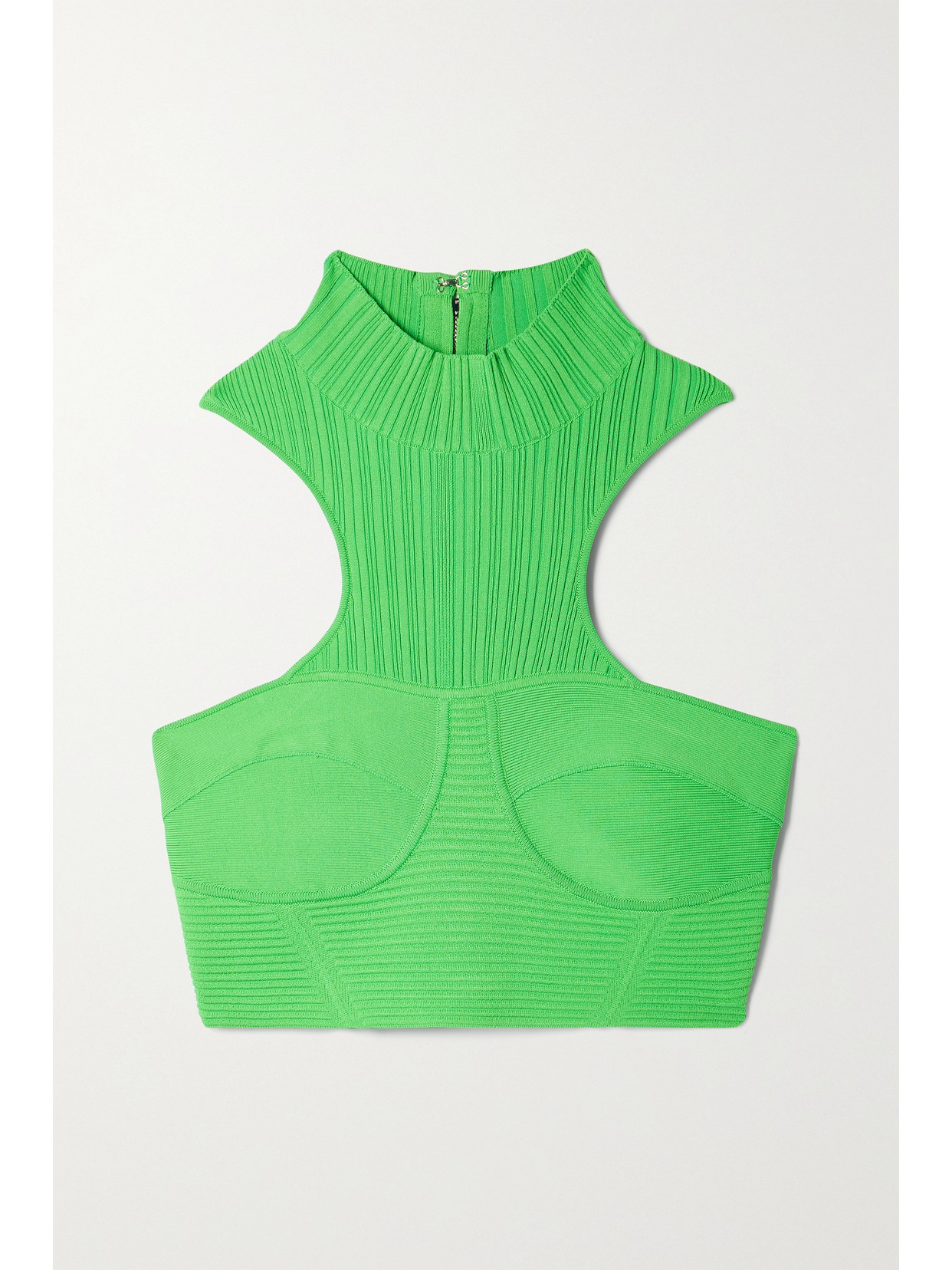 Herve Leger Cropped Paneled Bandage Top In Green