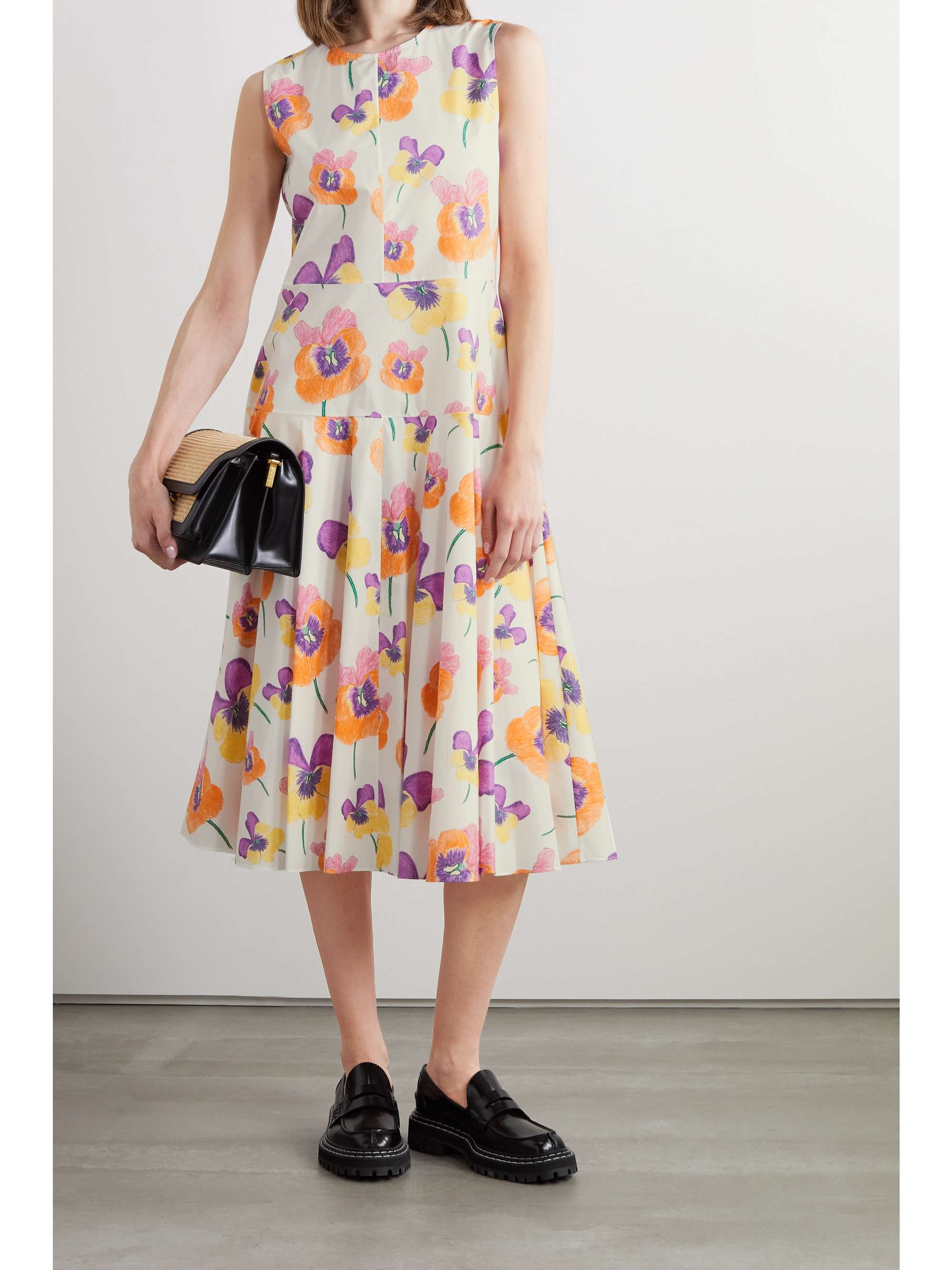 Ivory Floral-print cotton-poplin midi 