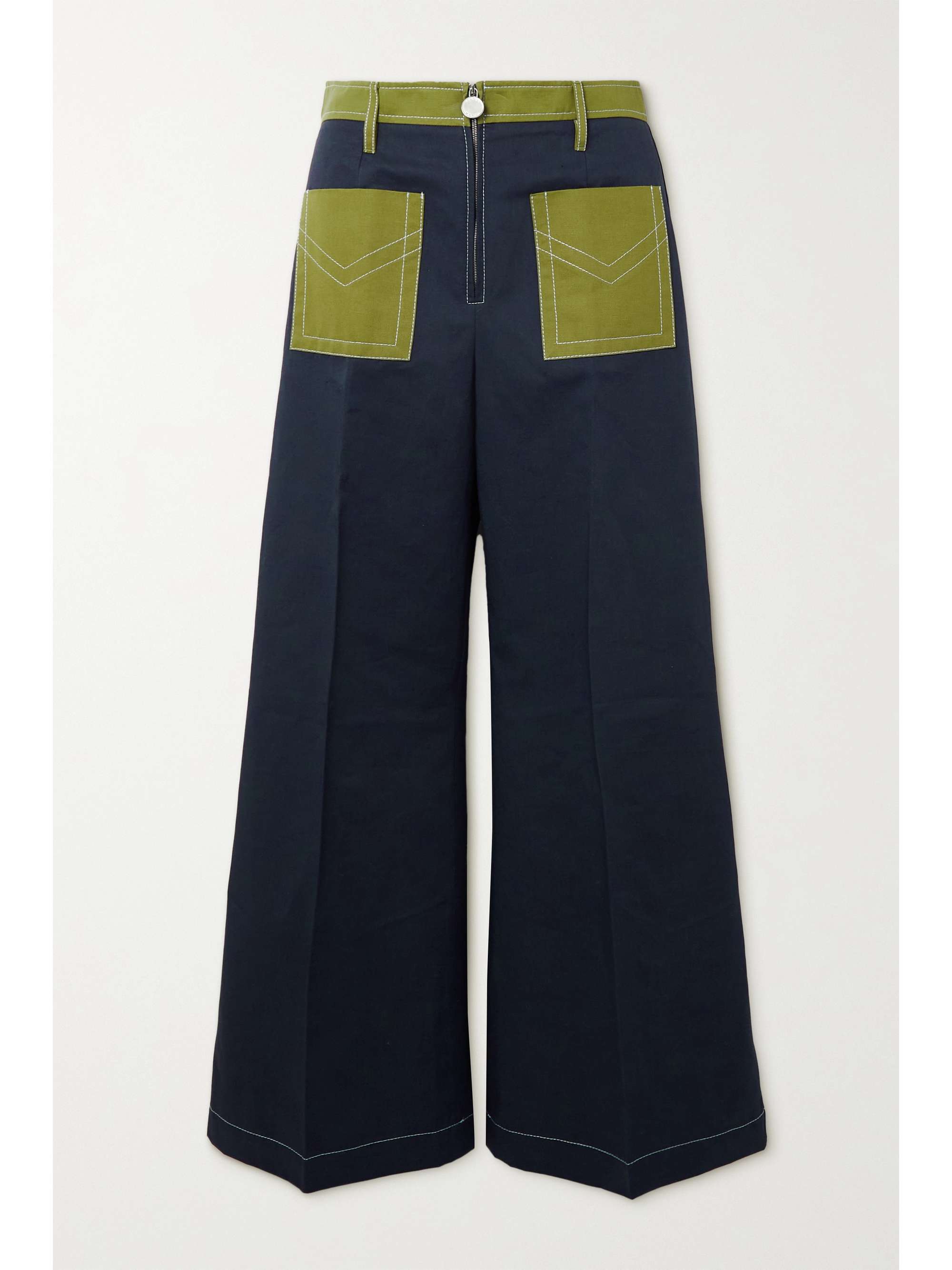 Navy Two-tone cotton and linen-blend 