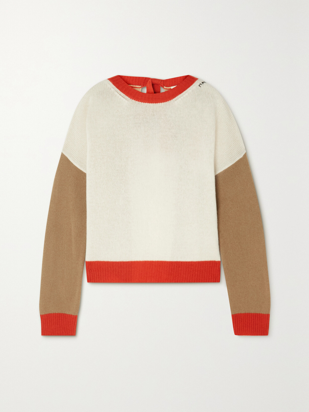 Marni Open-back Color-block Cashmere Sweater In Ivory