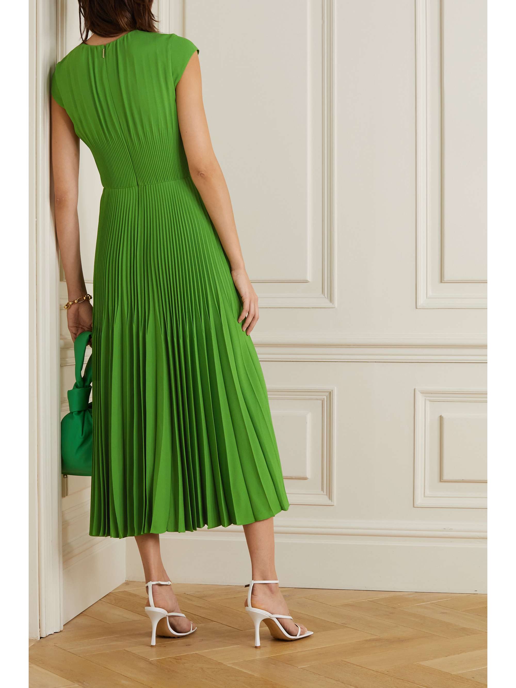 Green Pleated crepe midi dress | JASON 