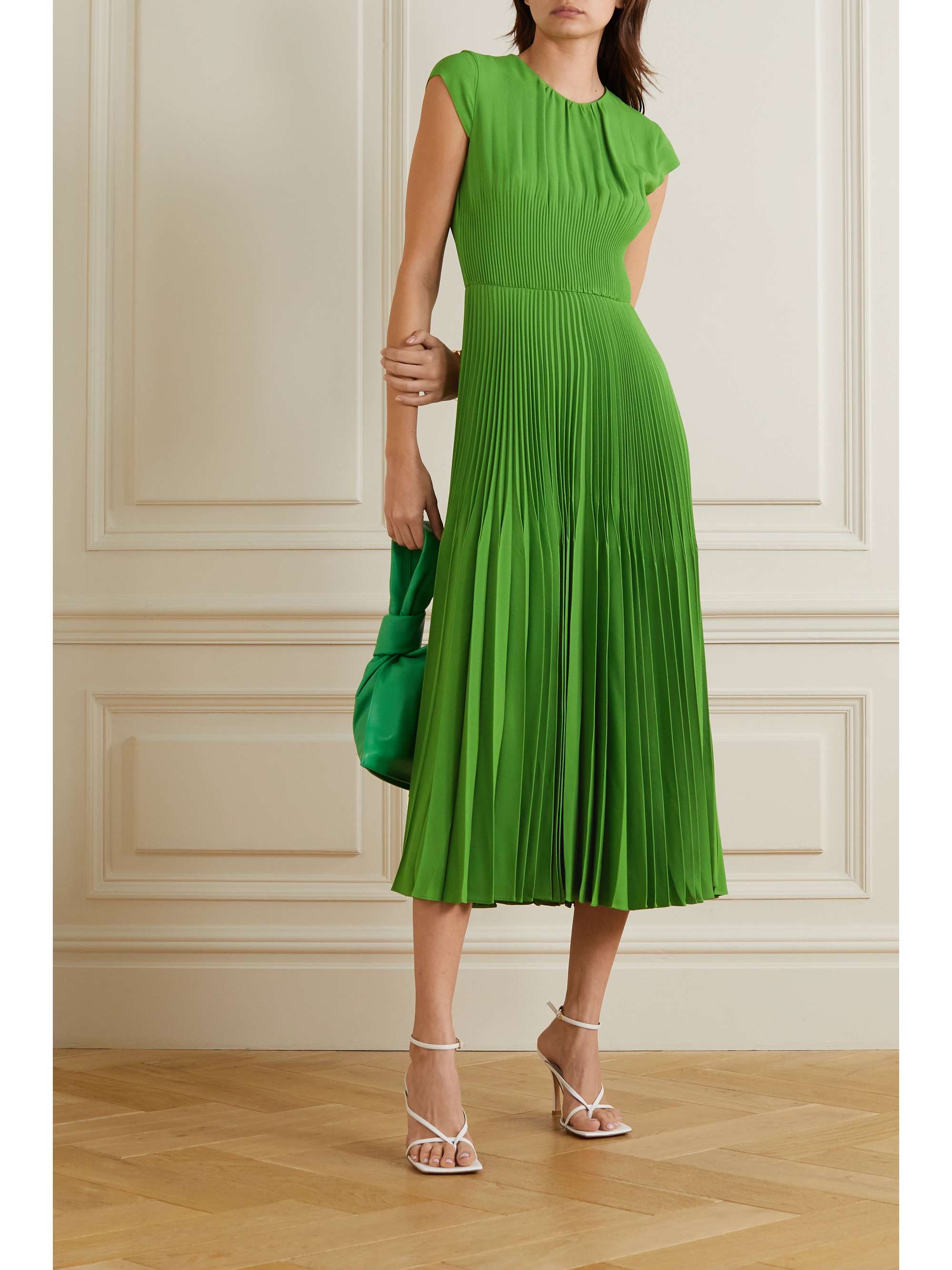 Green Pleated crepe midi dress | JASON ...