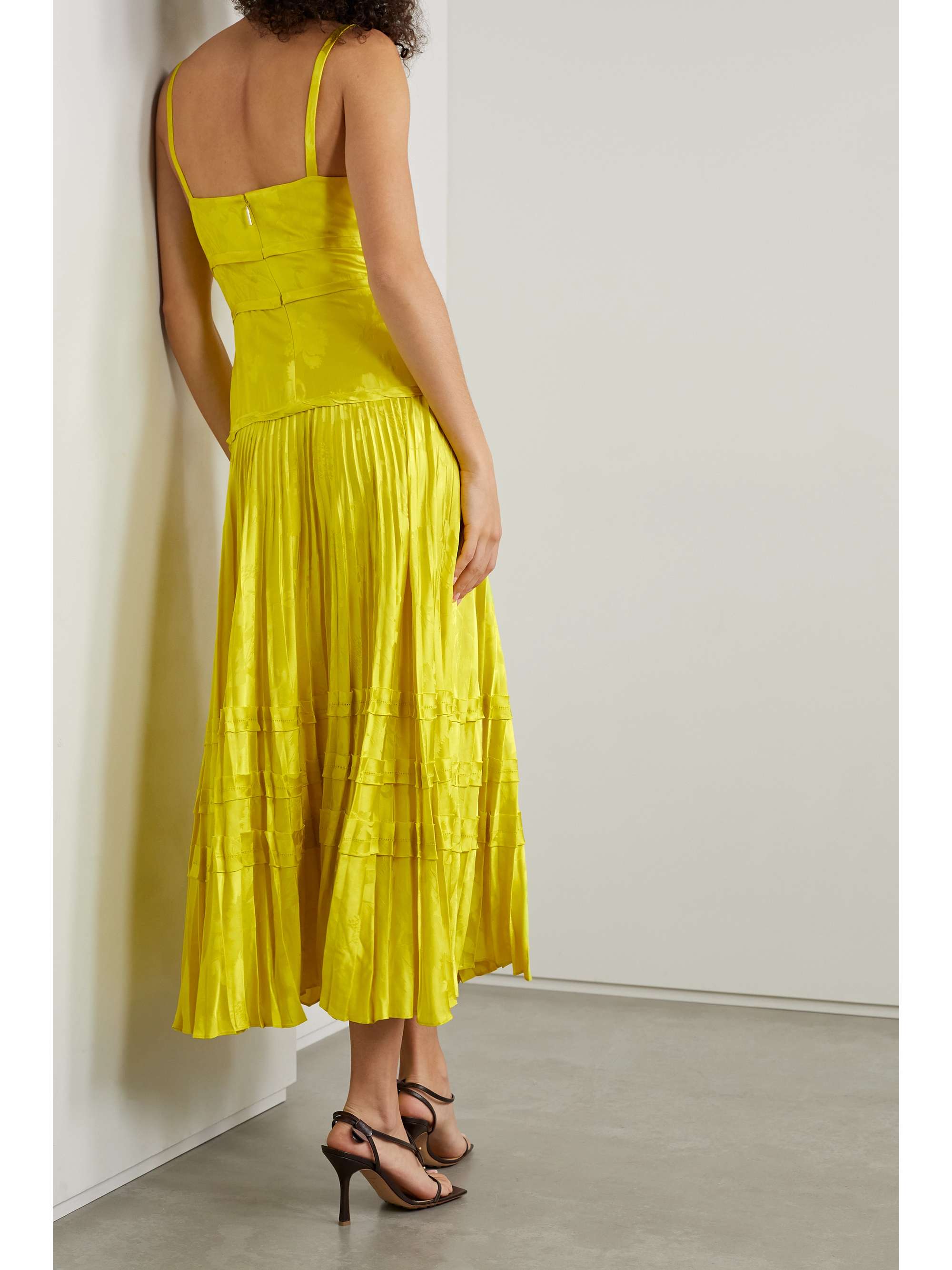 JASON WU COLLECTION Bow-embellished pleated satin-jacquard midi dress