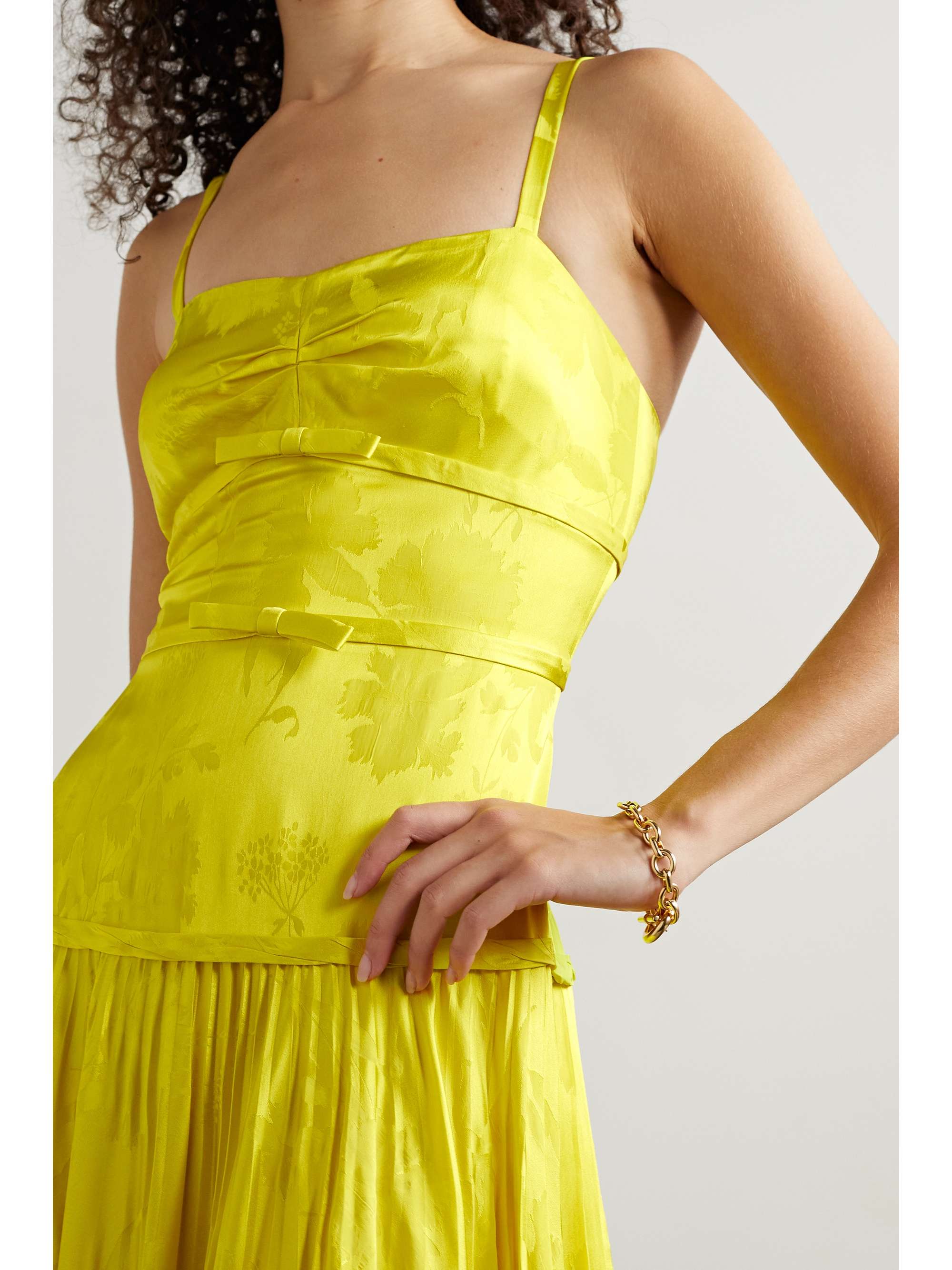 JASON WU COLLECTION Bow-embellished pleated satin-jacquard midi dress