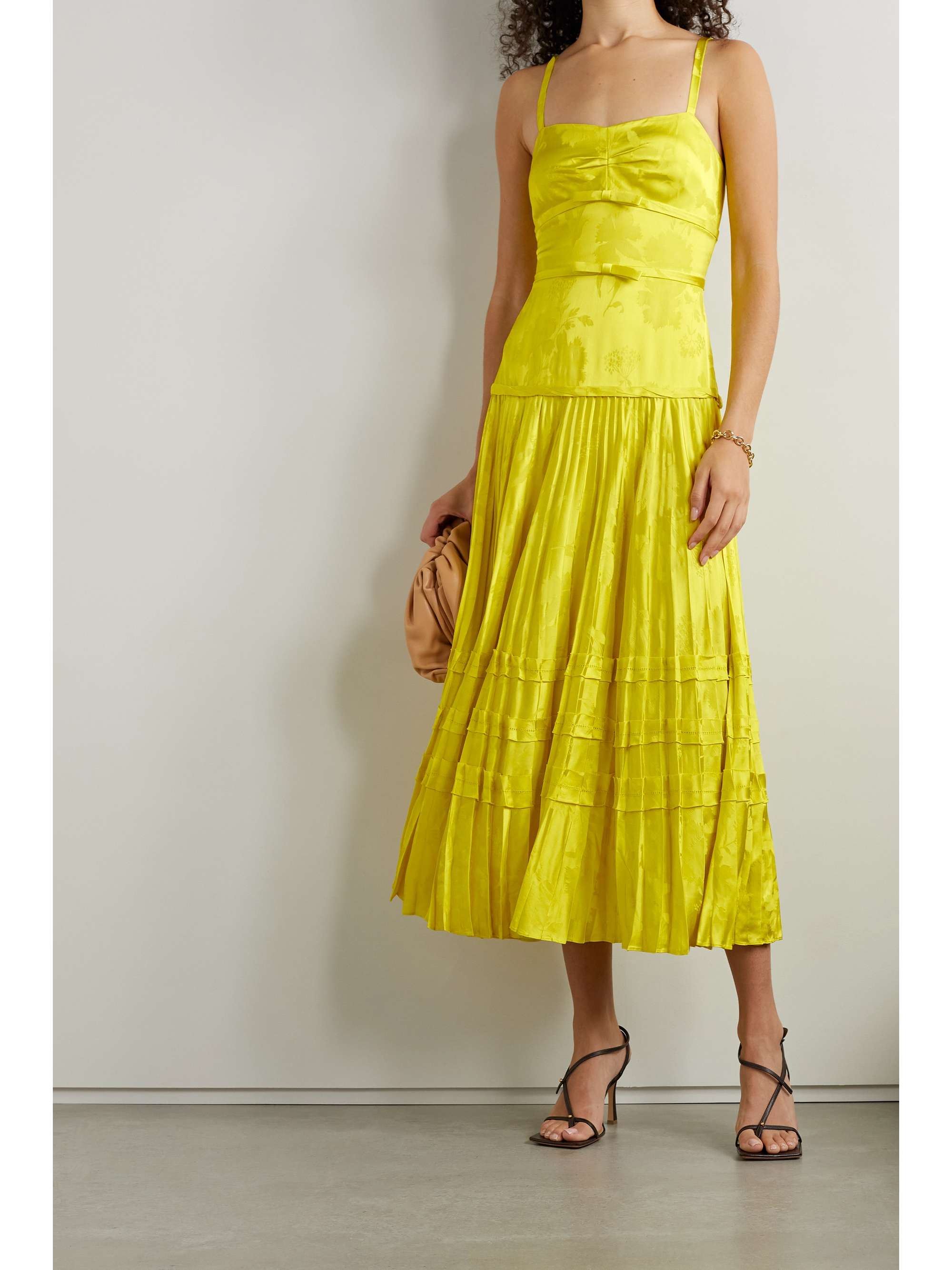 JASON WU COLLECTION Bow-embellished pleated satin-jacquard midi dress