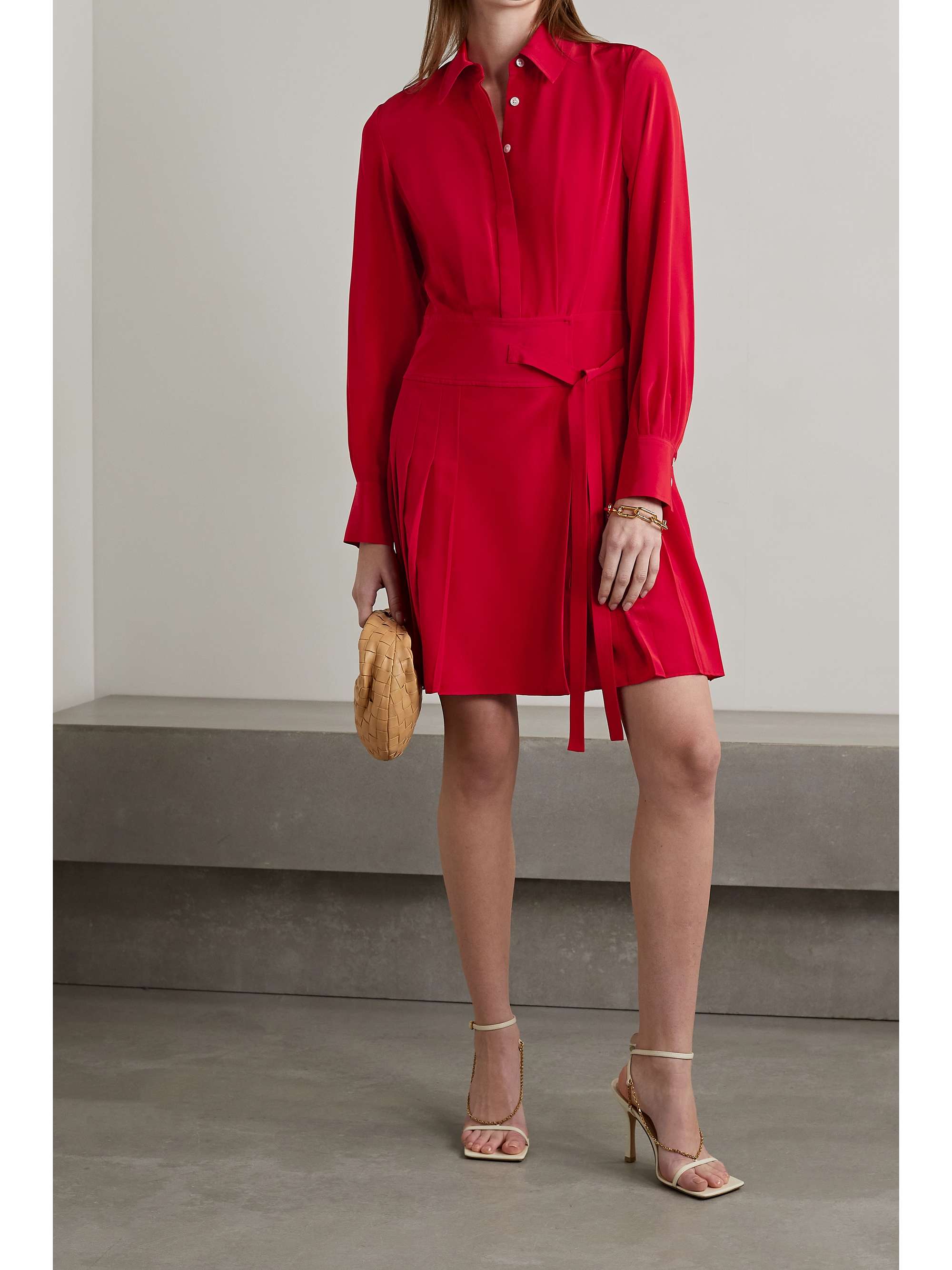 JASON WU Wrap-effect pleated silk-crepe mini shirt dress