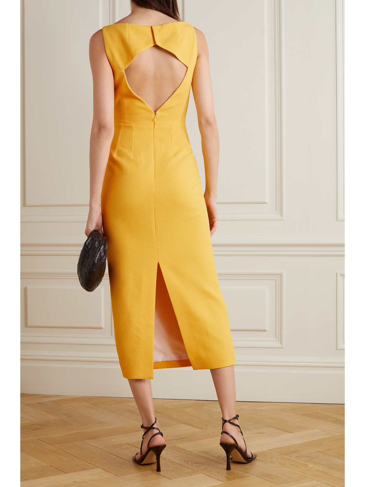 Shop Emilia Wickstead Cleo Open-back Cloqué Midi Dress In Yellow