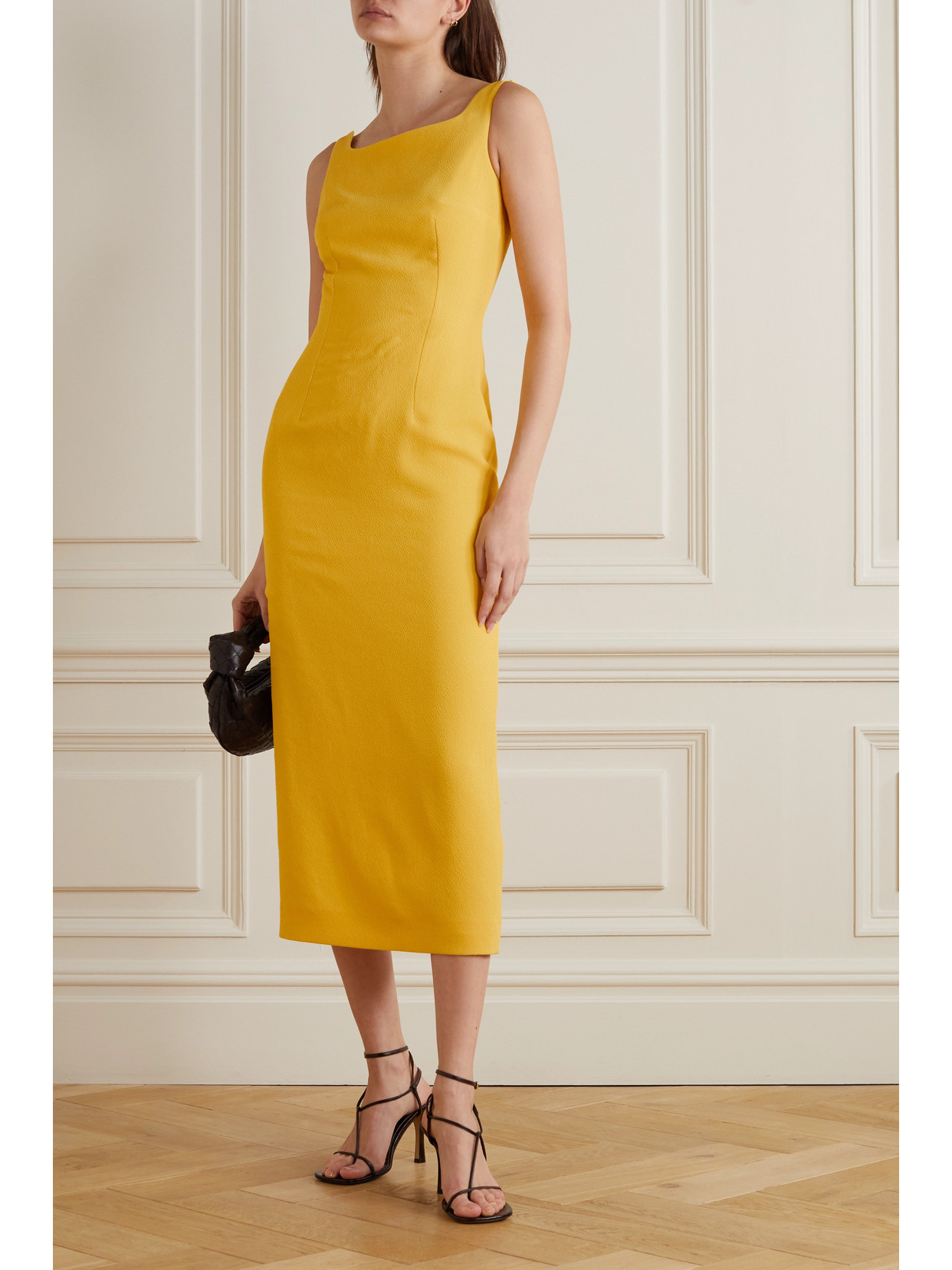 Shop Emilia Wickstead Cleo Open-back Cloqué Midi Dress In Yellow