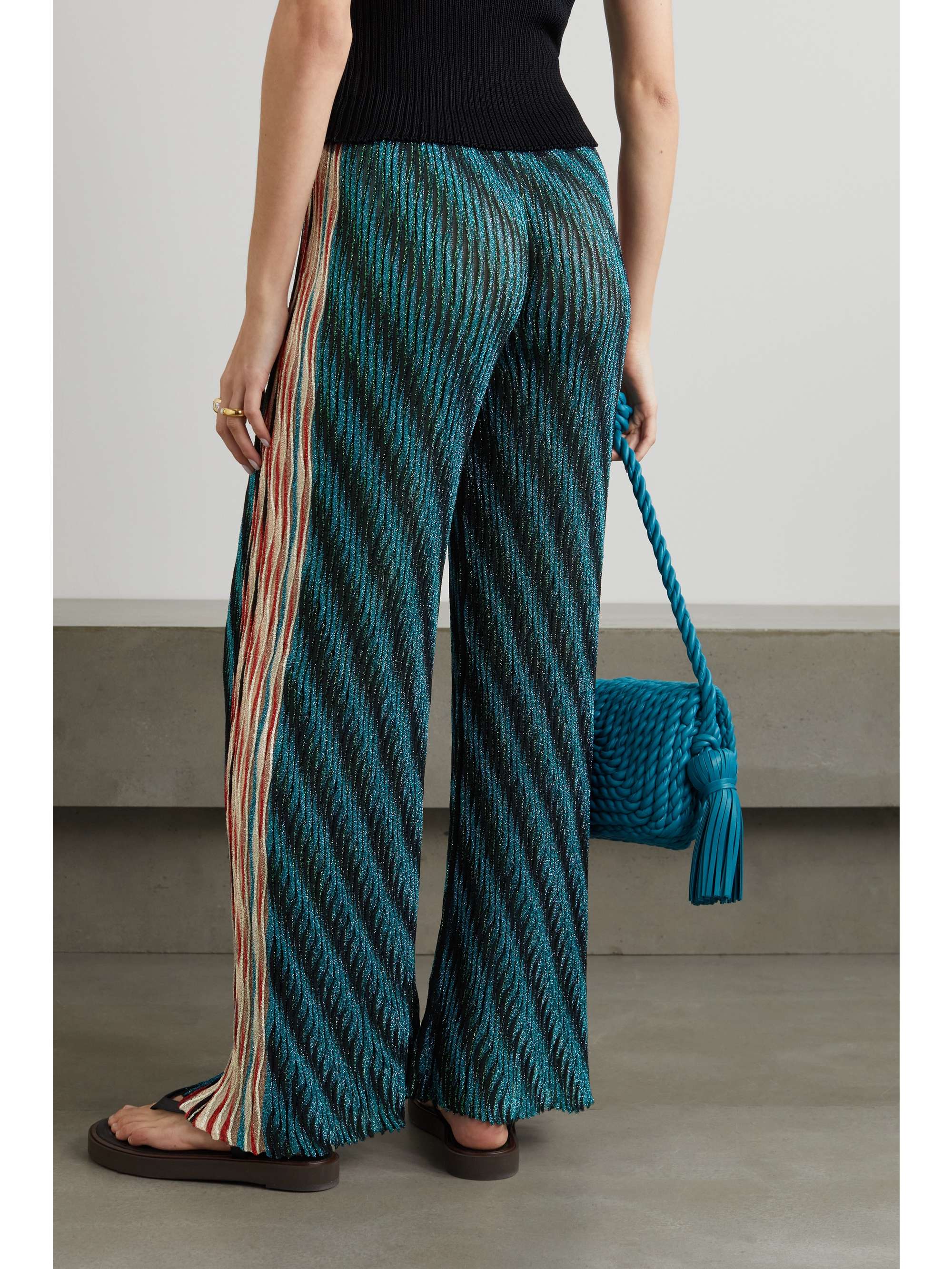 Black Metallic striped crochet-knit 