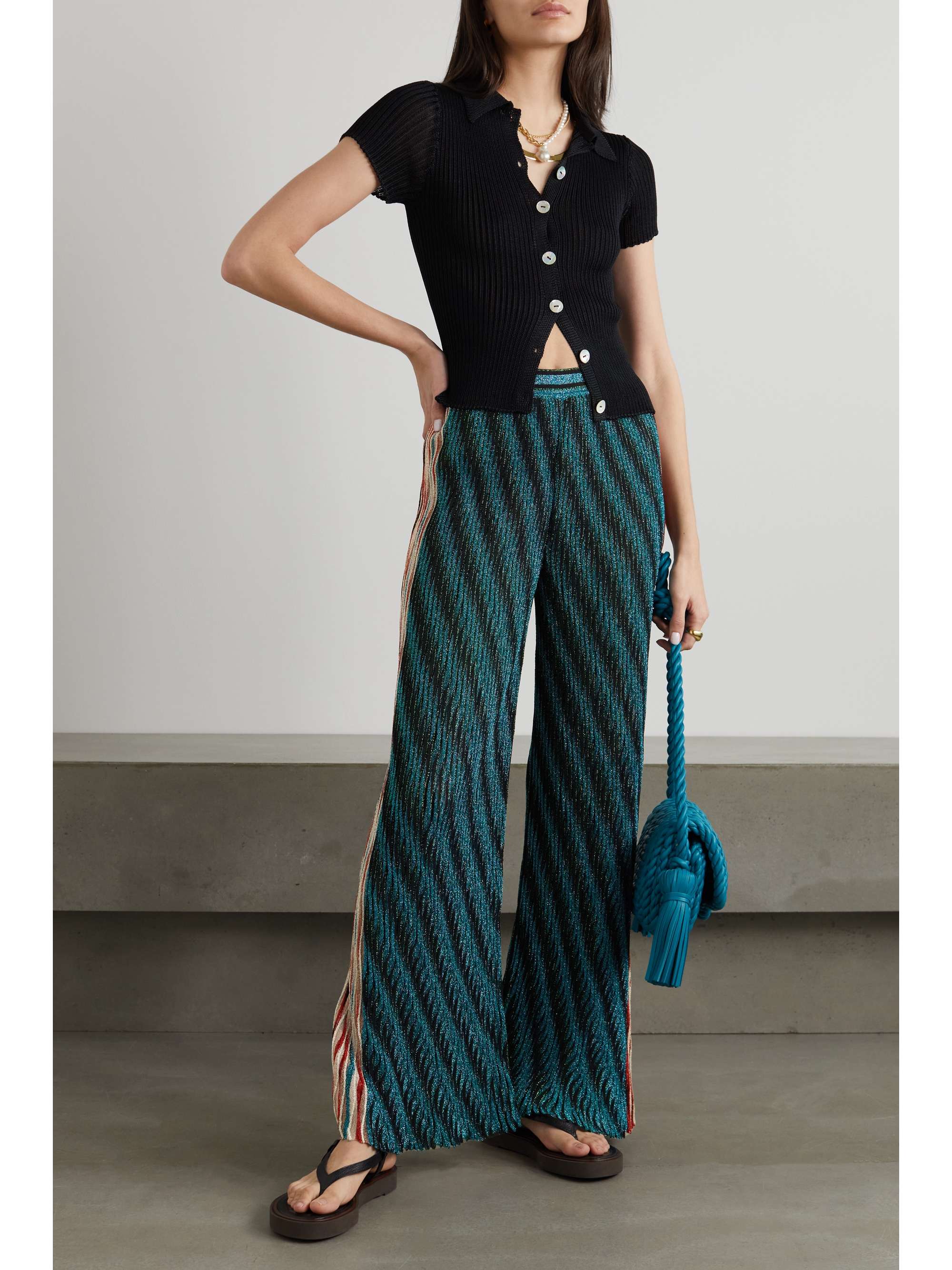 Black Metallic striped crochet-knit 