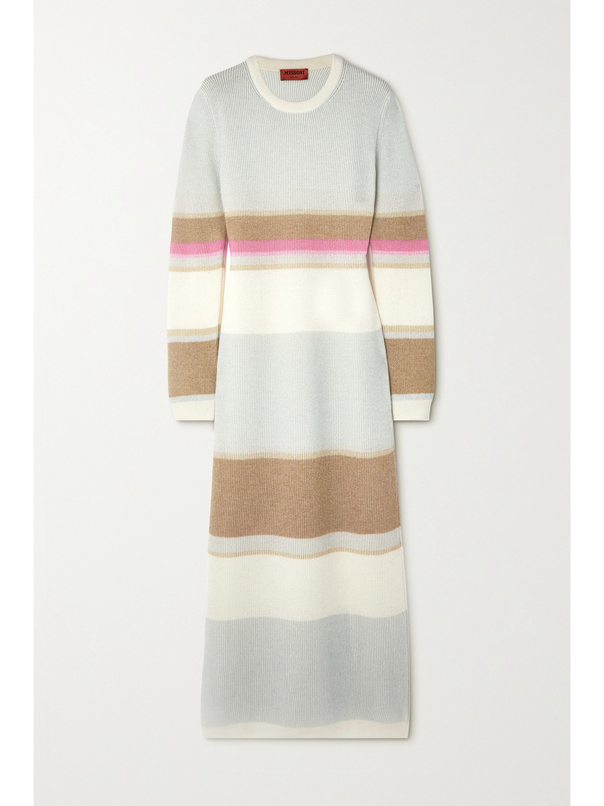 Missoni Metallic Striped Ribbed Cashmere-blend Maxi Dress In White