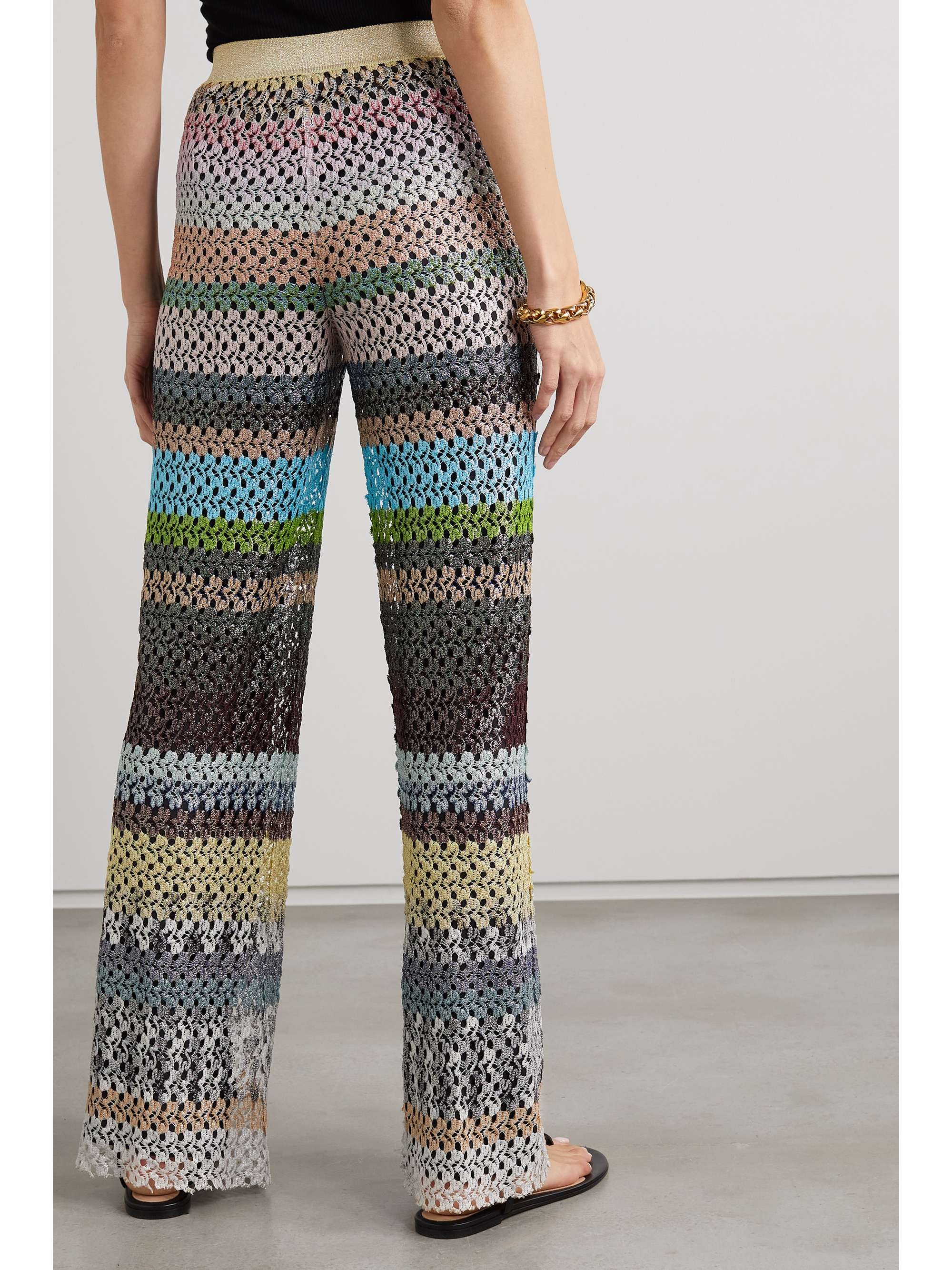 MISSONI Metallic striped crochet-knit wide-leg pants