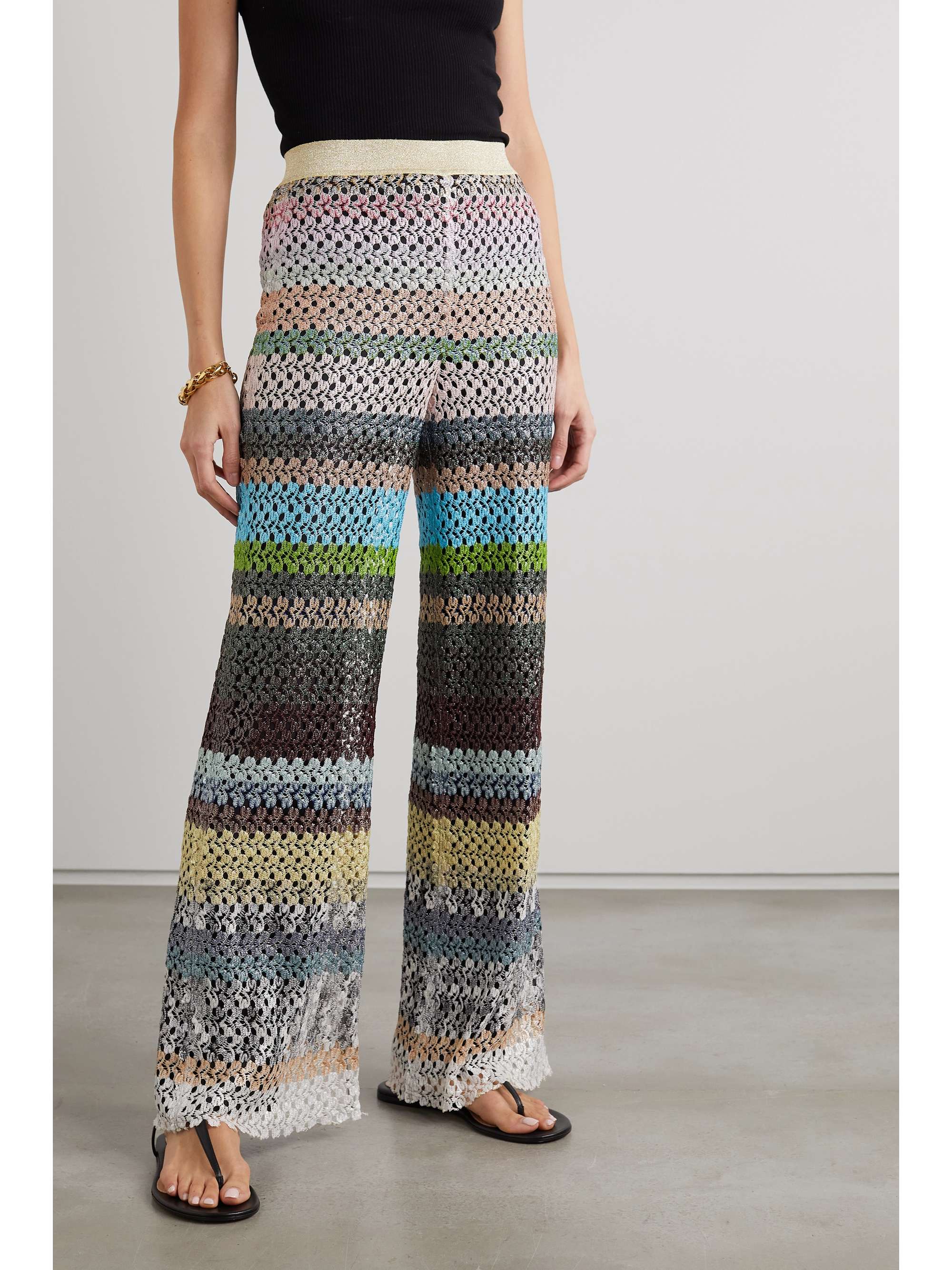 MISSONI Metallic striped crochet-knit wide-leg pants