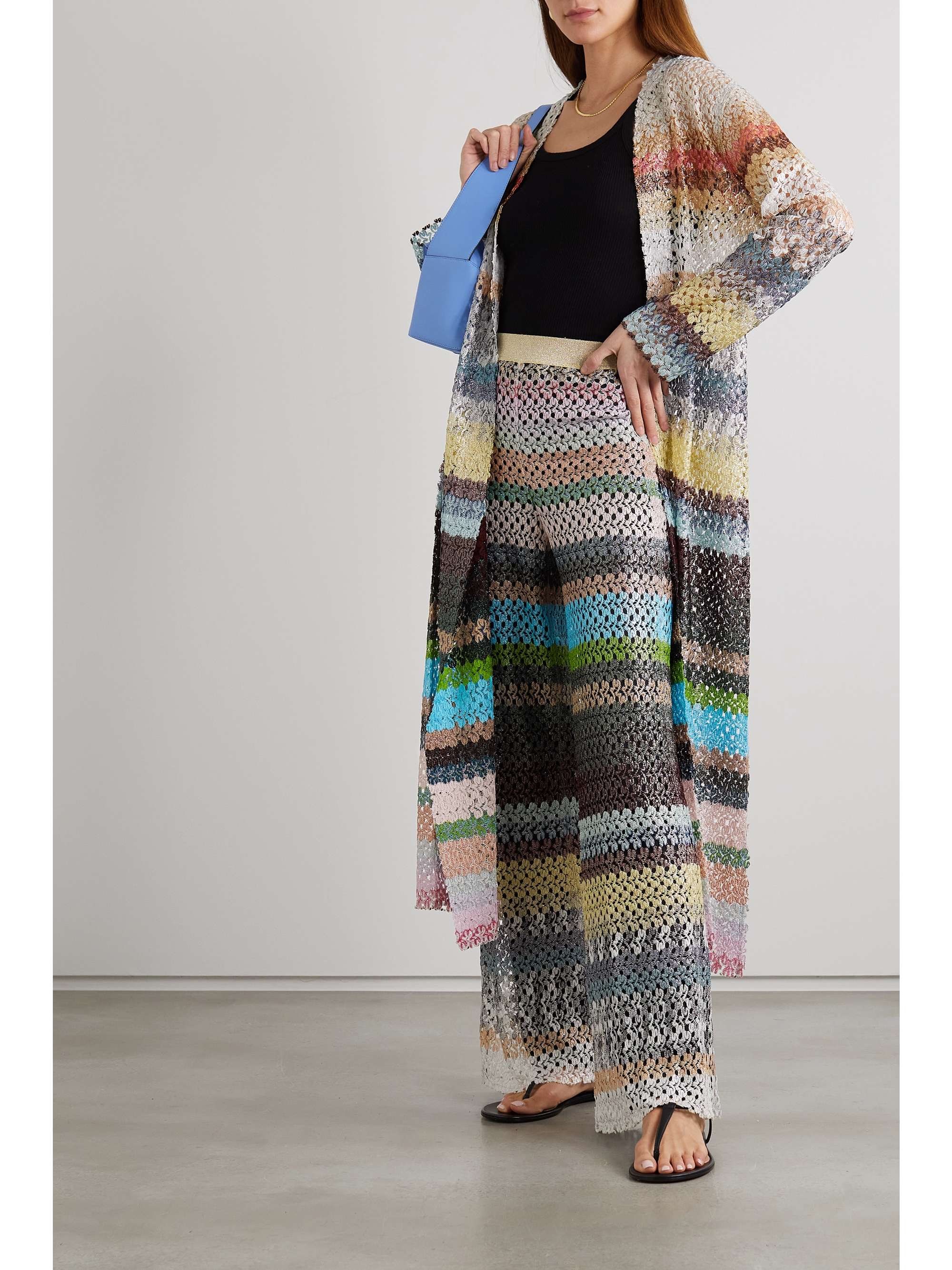MISSONI Metallic striped crochet-knit wide-leg pants