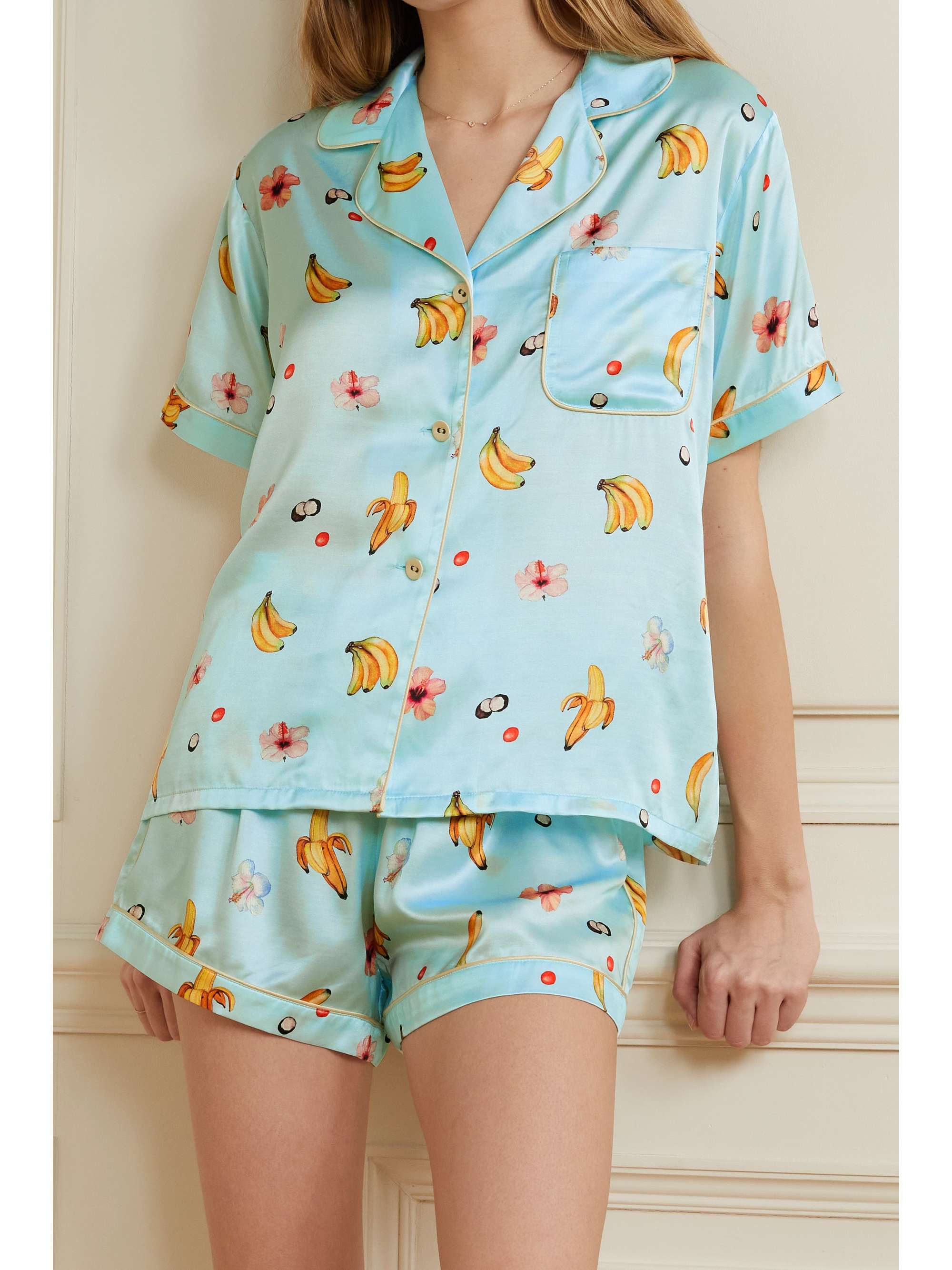 MORGAN LANE Katelyn Fiona striped silk-seersucker pajama set