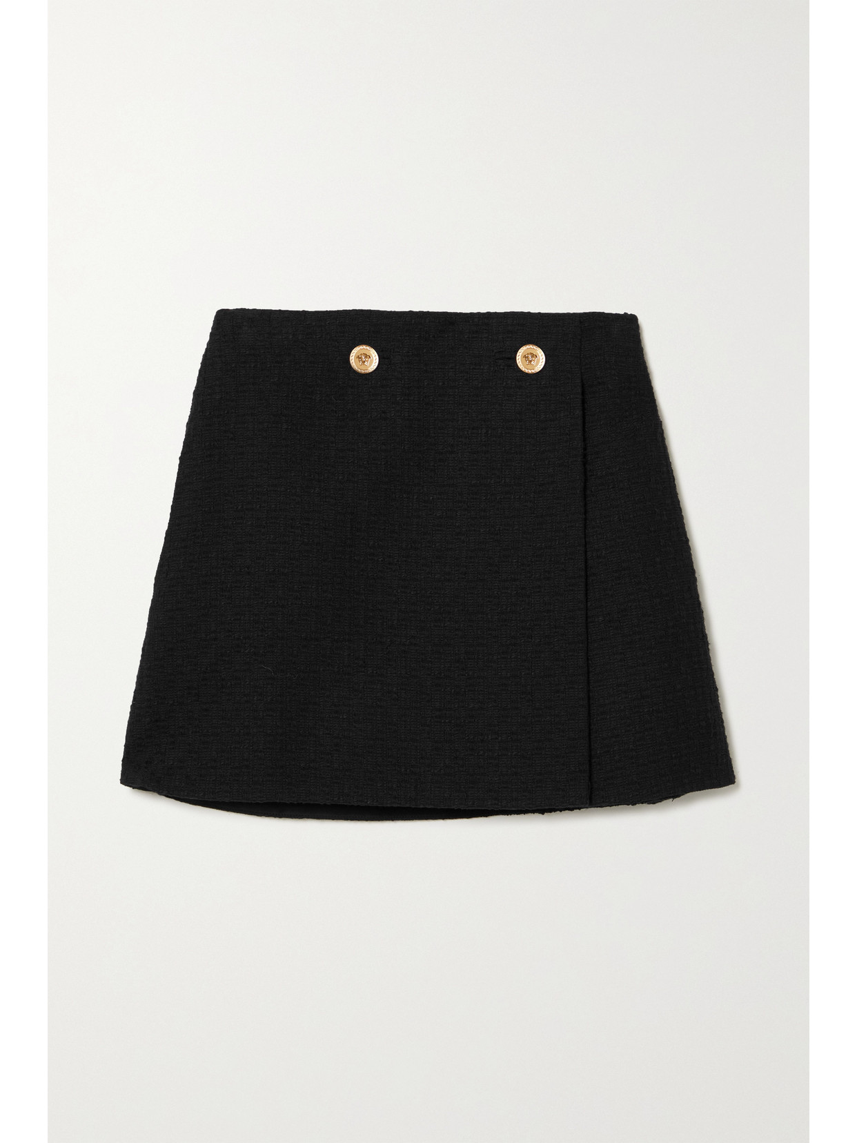 VERSACE BUTTON-EMBELLISHED COTTON-TWEED MINI SKIRT