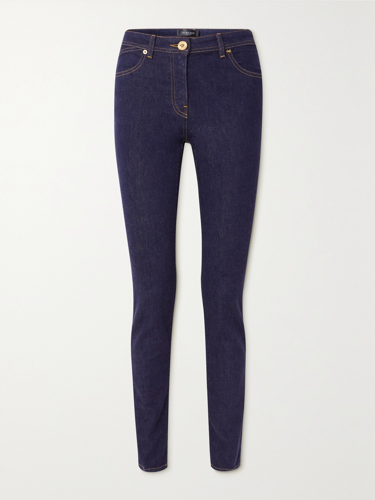 Versace Printed Stretch-denim Straight-leg Jeans - Blue