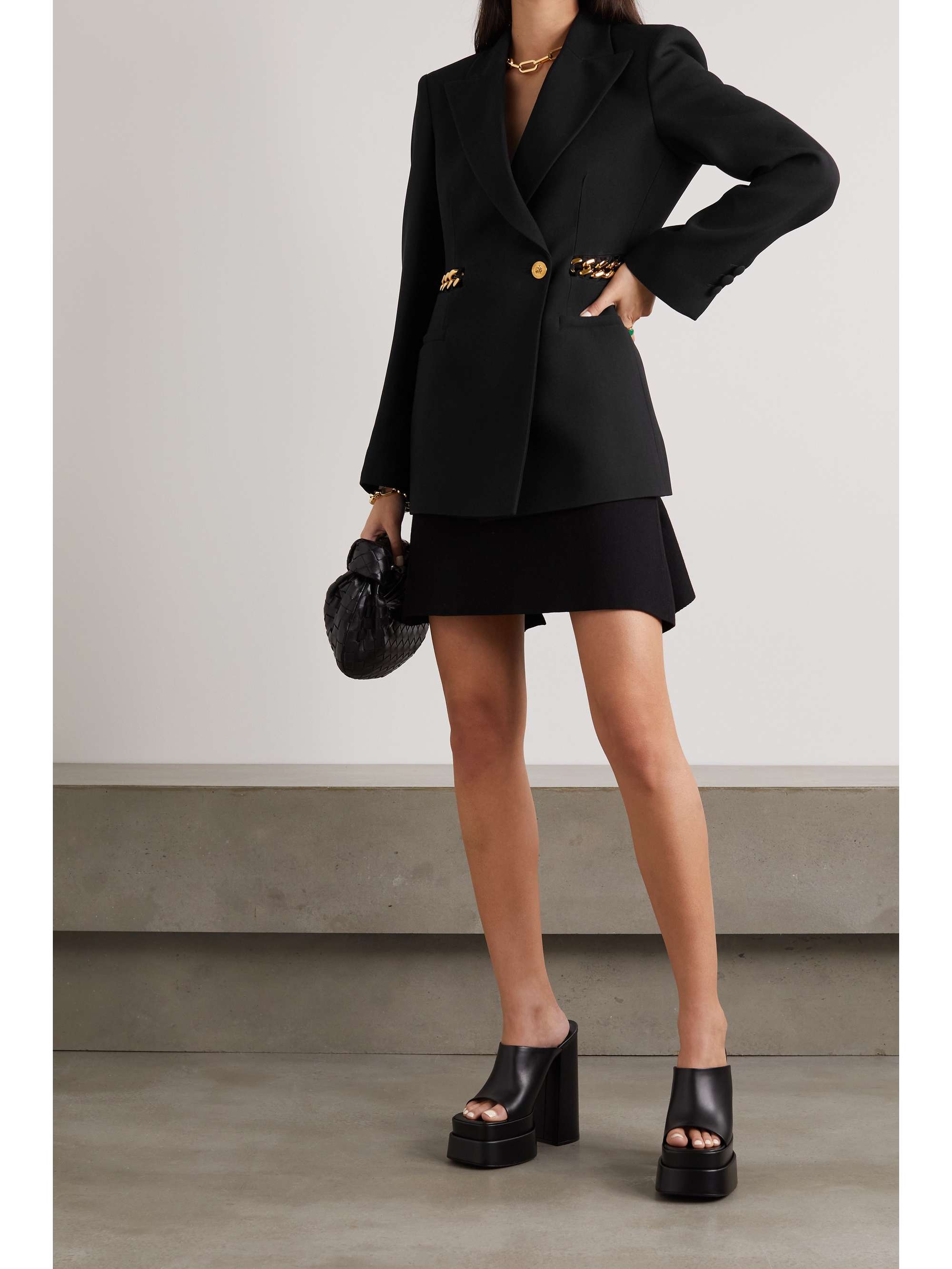 Black Chain-embellished woven blazer | VERSACE | NET-A-PORTER