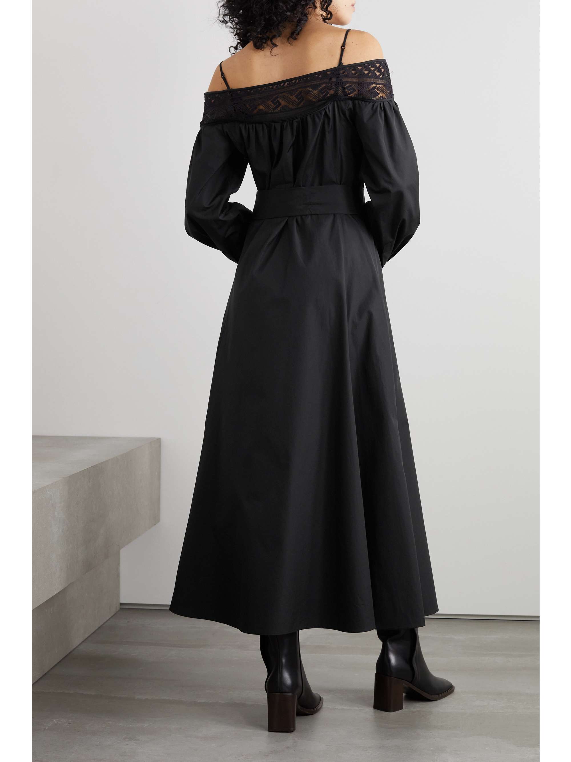 GABRIELA HEARST Cold-shoulder lace-trimmed cotton-poplin dress