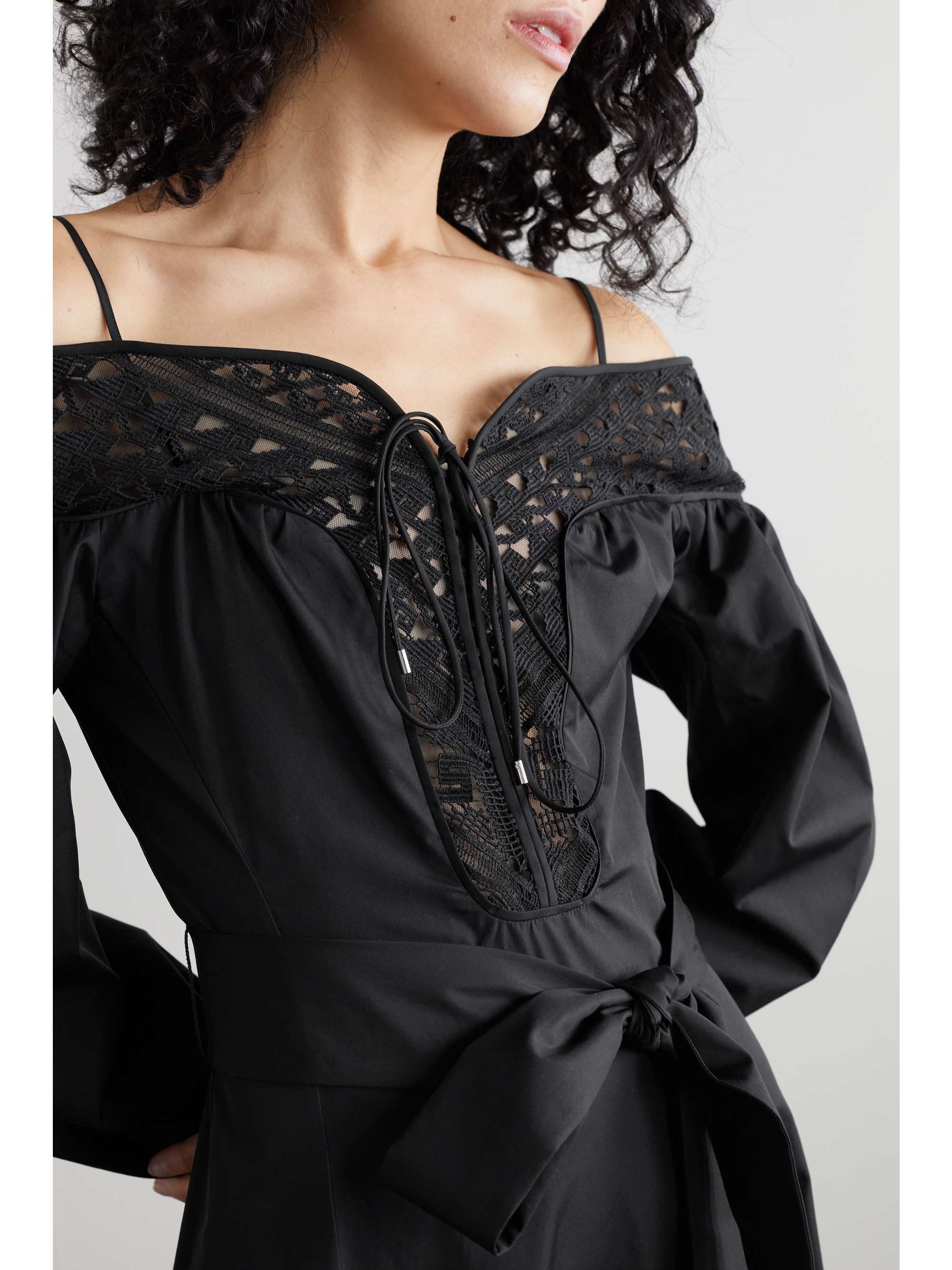 GABRIELA HEARST Cold-shoulder lace-trimmed cotton-poplin dress