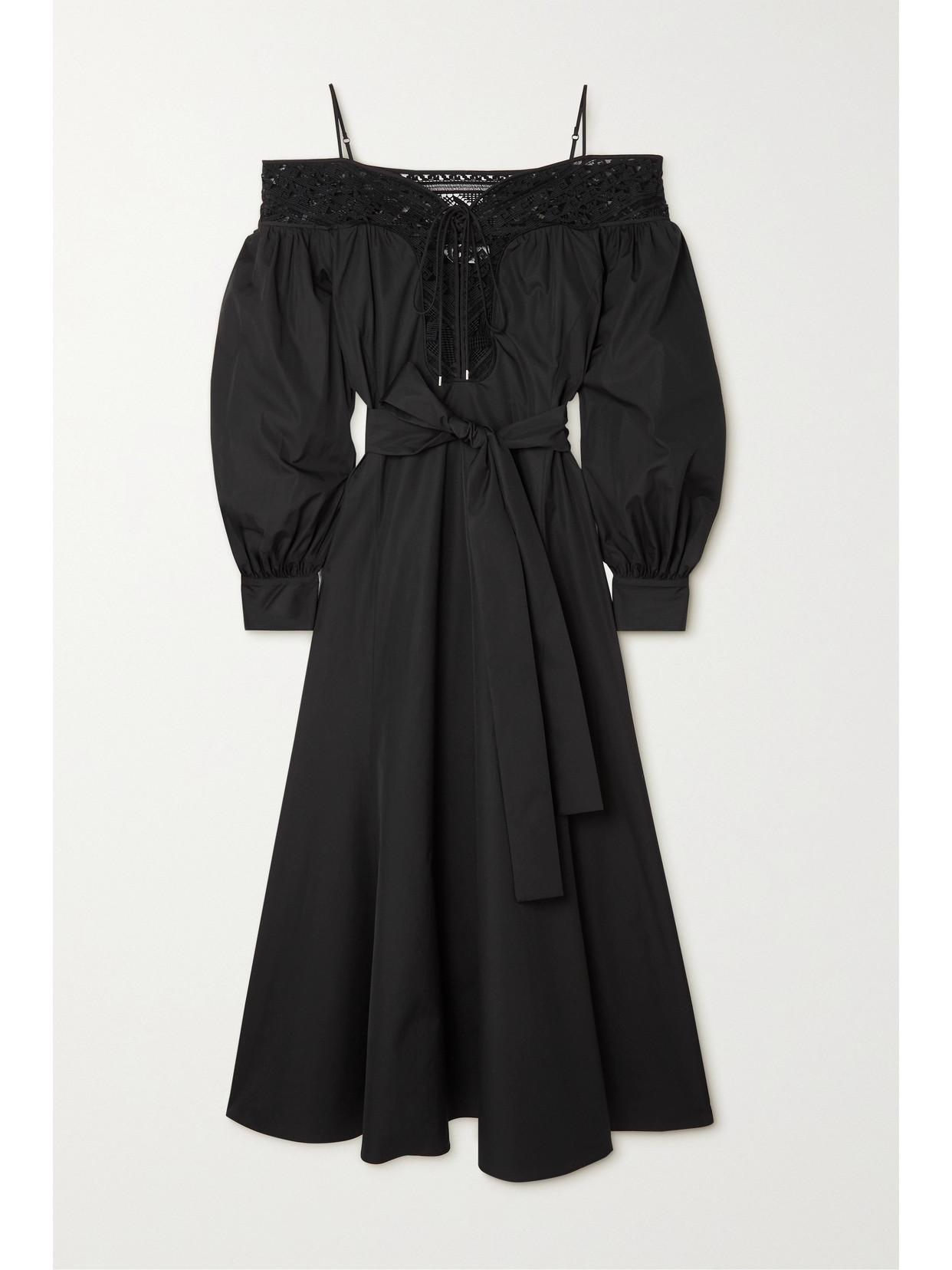 Gabriela Hearst Cold-shoulder Lace-trimmed Cotton-poplin Dress In Black