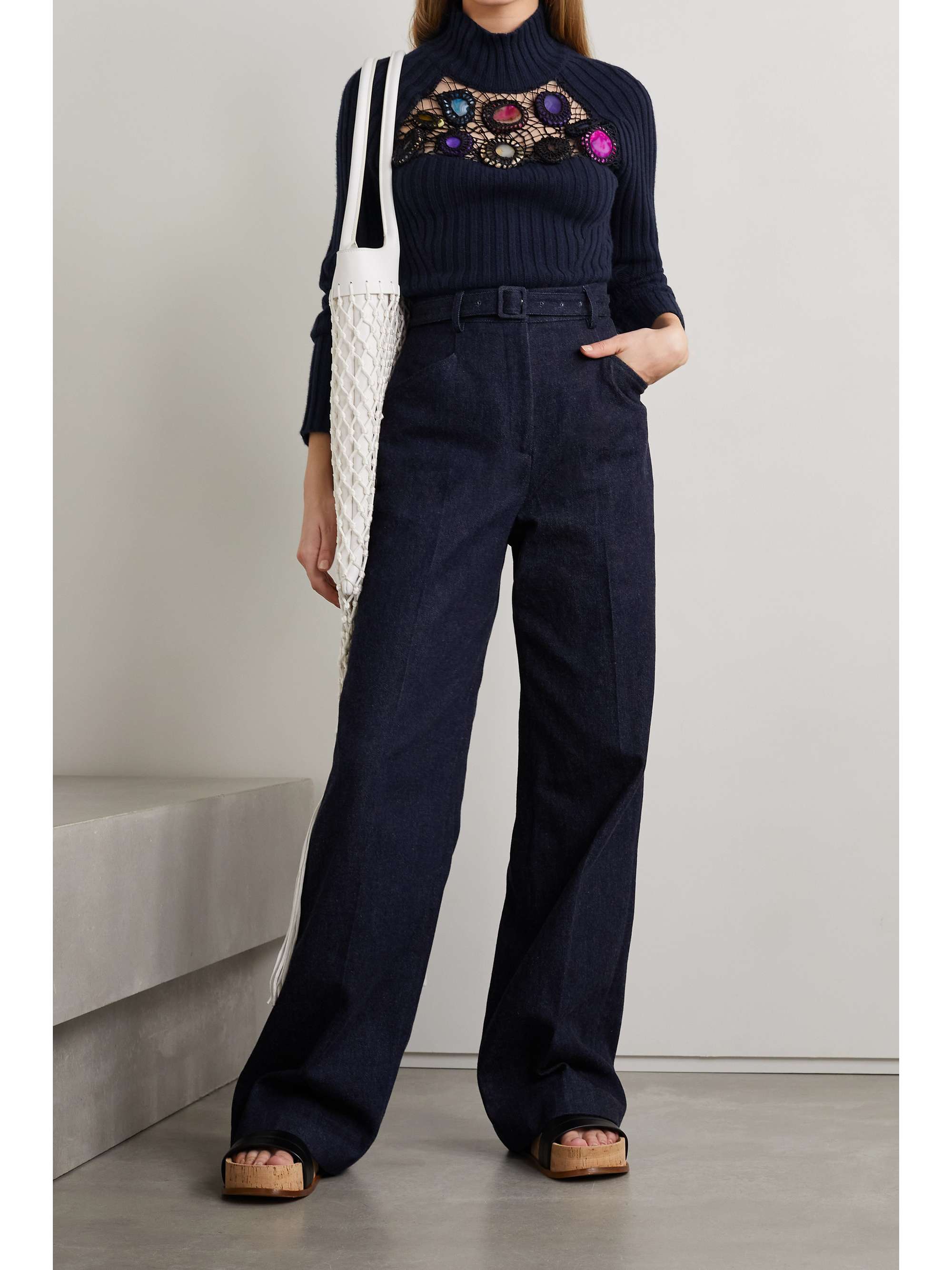 GABRIELA HEARST Joven embellished cutout ribbed cashmere turtleneck sweater