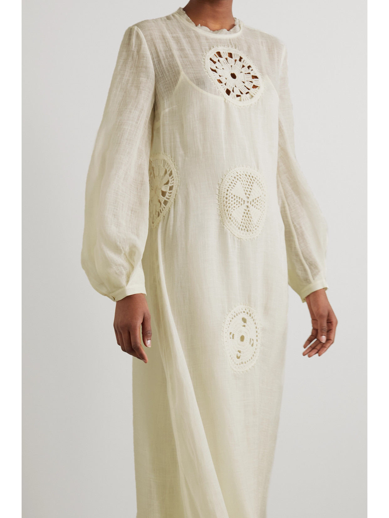 Gabriela Hearst Alex Crochet-trimmed Linen And Silk-blend Gauze Maxi Dress In Ivory