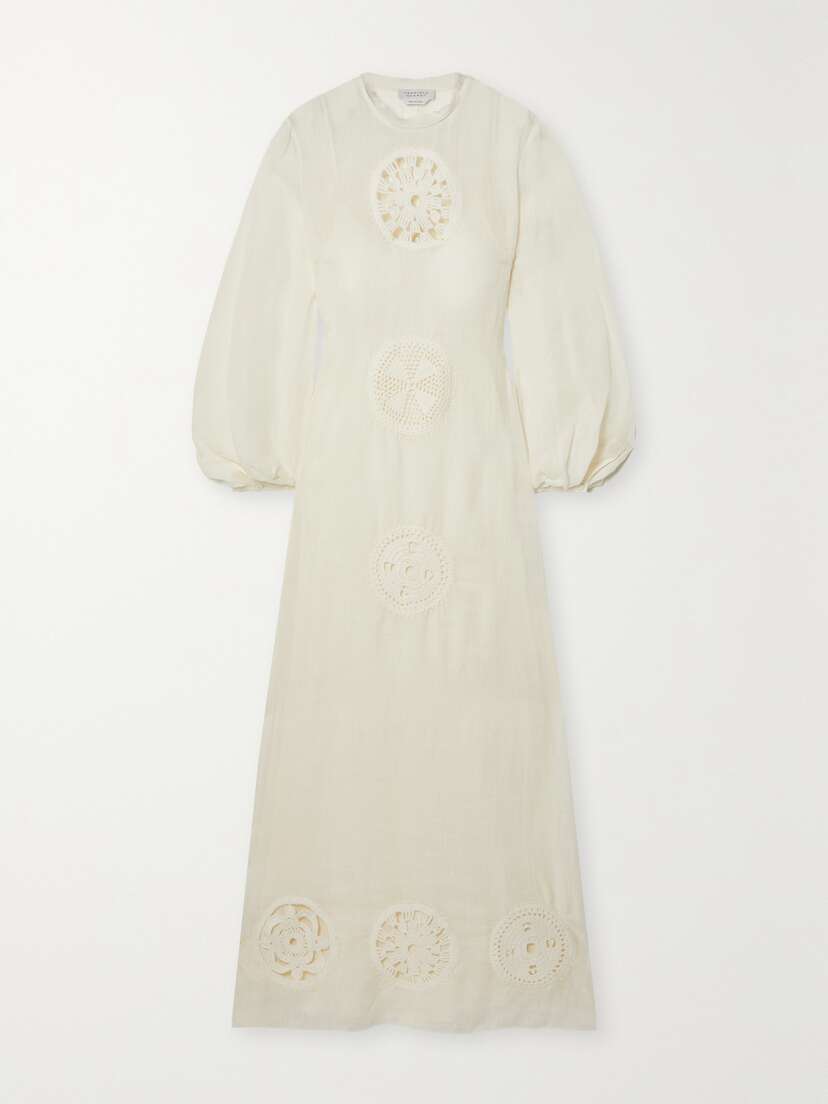 Gabriela Hearst Alex Crochet-trimmed Linen And Silk-blend Gauze Maxi Dress