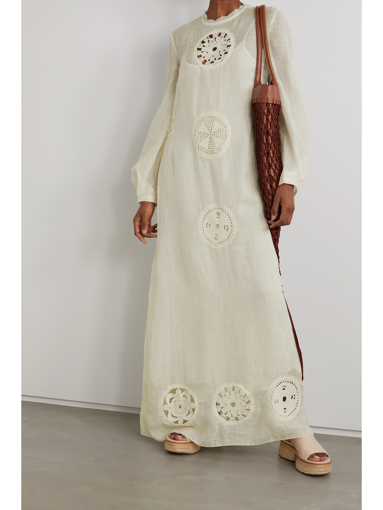 Gabriela Hearst Alex Crochet-trimmed Linen And Silk-blend Gauze Maxi Dress In Ivory