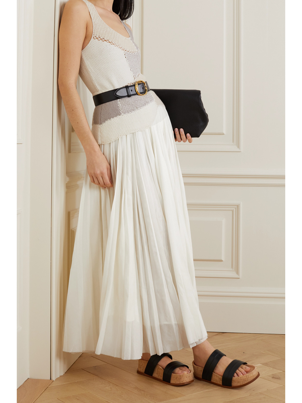 Shop Gabriela Hearst Mitchell Pleated Layered Merino Wool And Cashmere-blend Maxi Skirt In Ivory