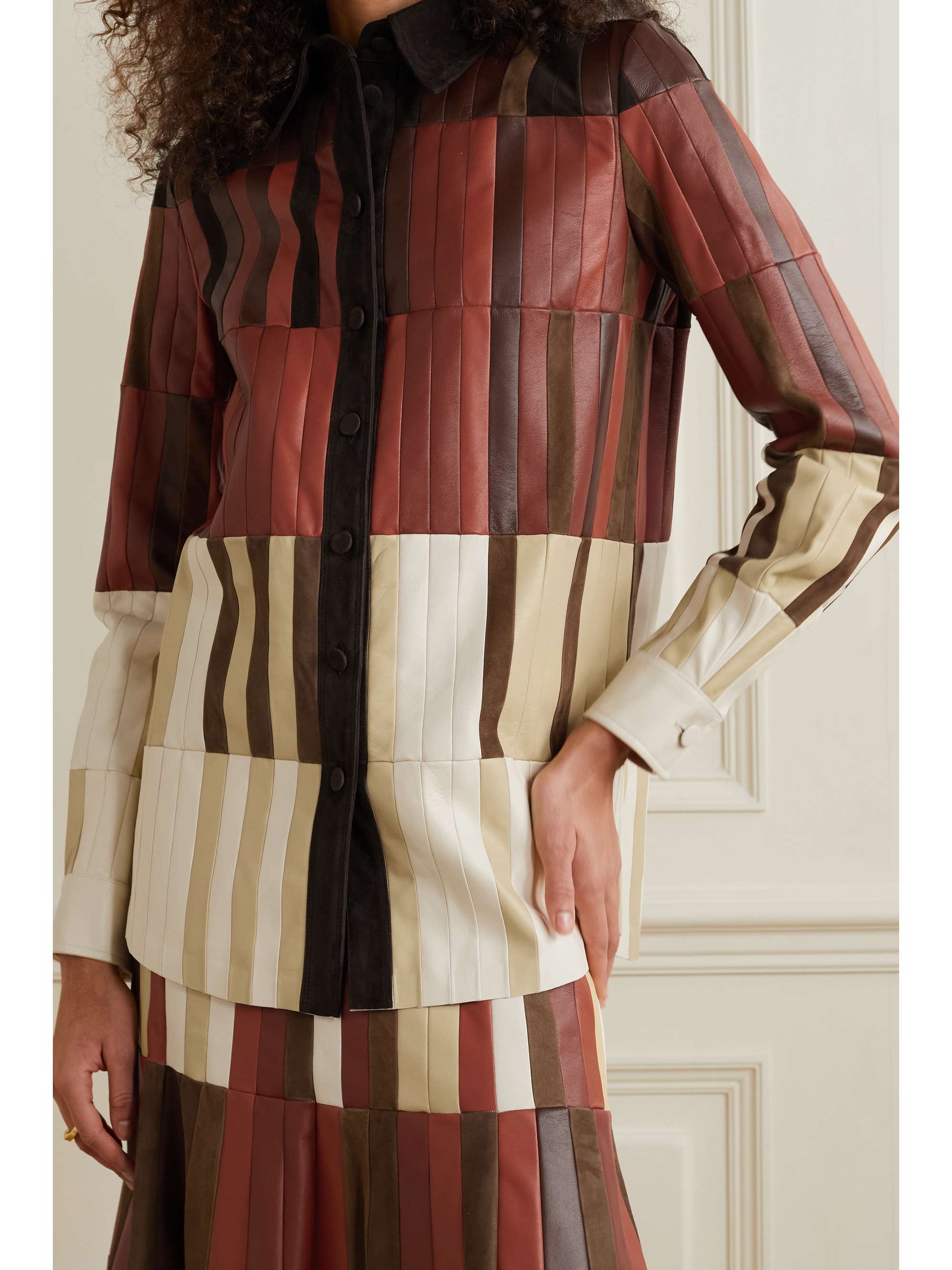 GABRIELA HEARST Campos paneled leather and suede shirt