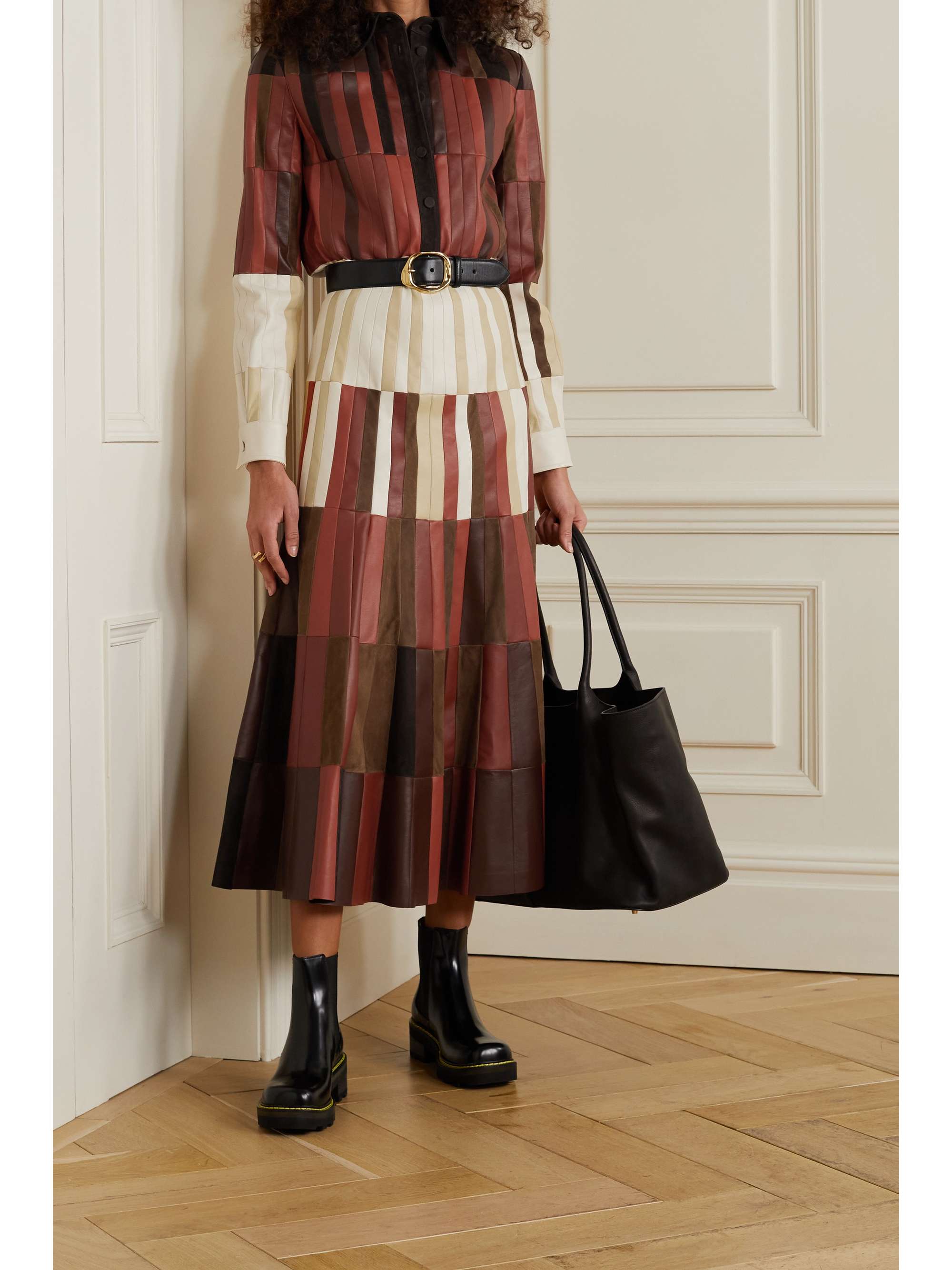GABRIELA HEARST Campos paneled leather and suede shirt