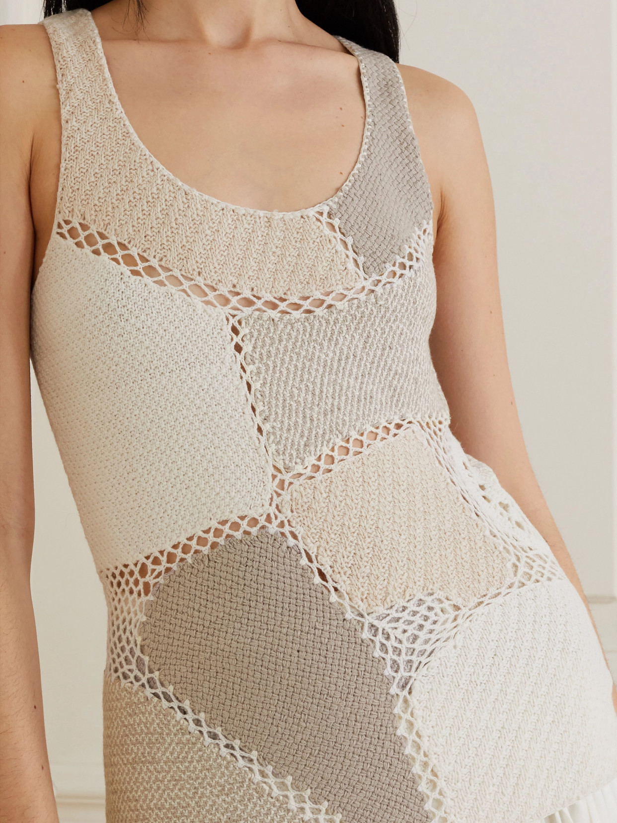 Shop Gabriela Hearst Sara Crochet-trimmed Patchwork Wool And Cashmere-blend Tank In Ivory