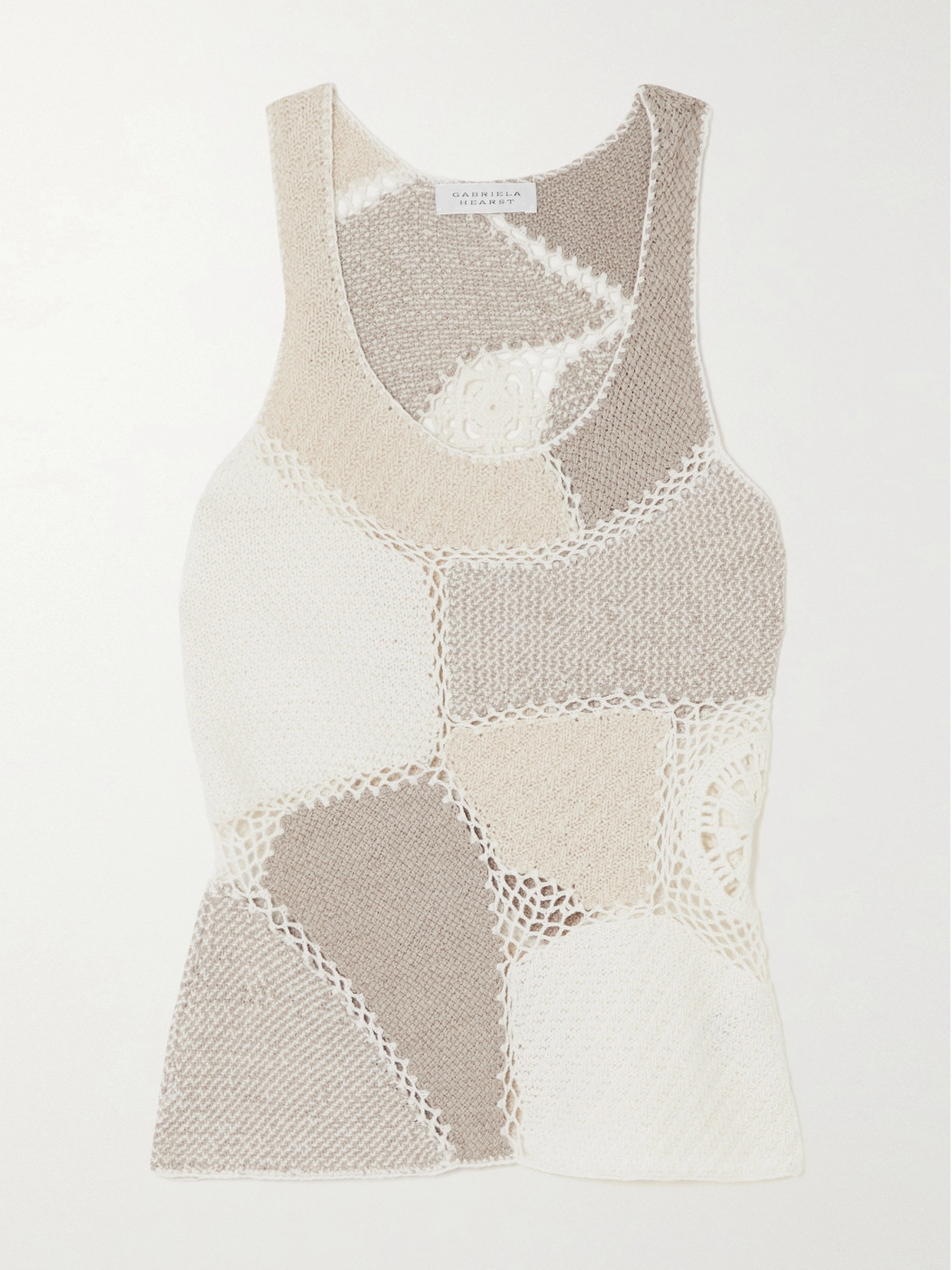 Gabriela Hearst Sara Crochet-trimmed Patchwork Wool And Cashmere-blend Tank In Ivory