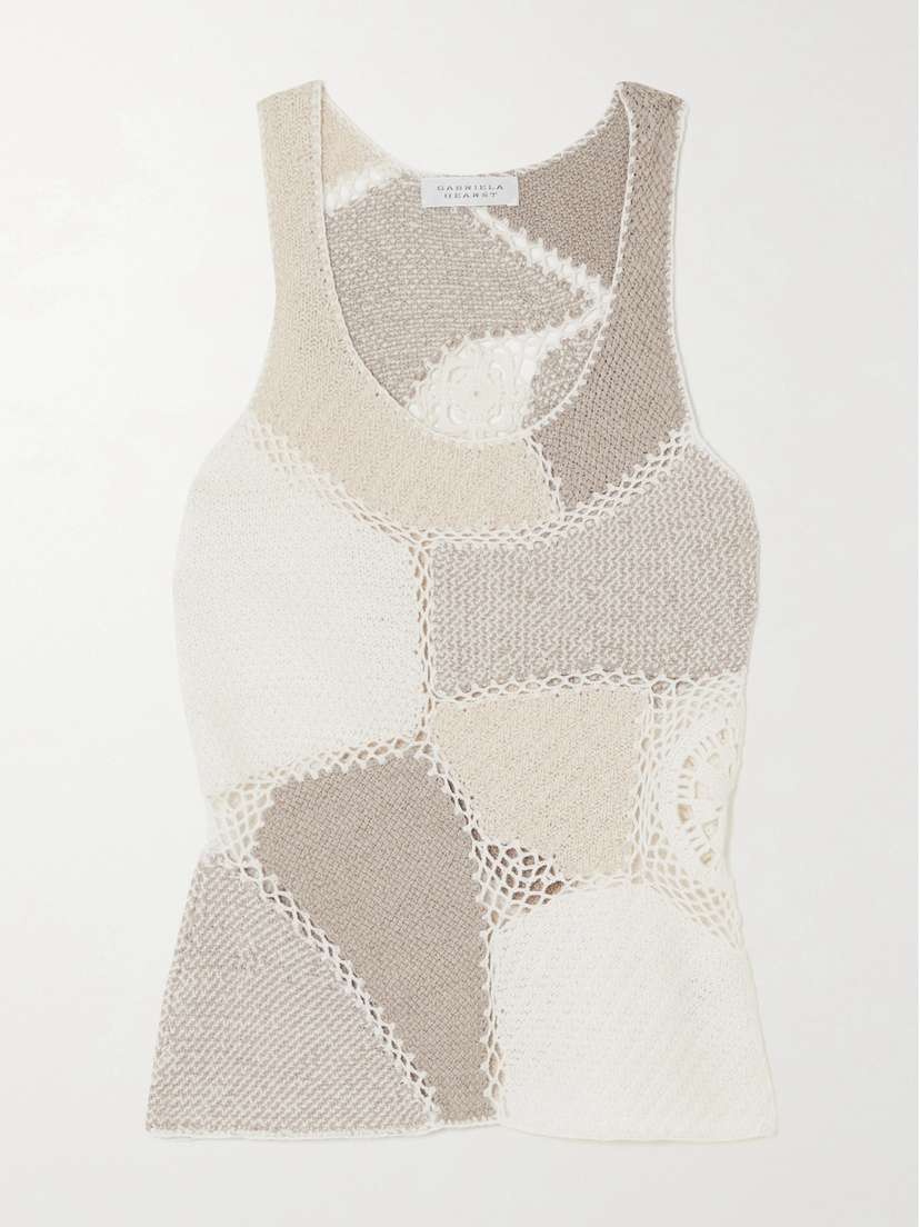 Gabriela Hearst Sara Crochet-trimmed Patchwork Wool And Cashmere-blend Tank
