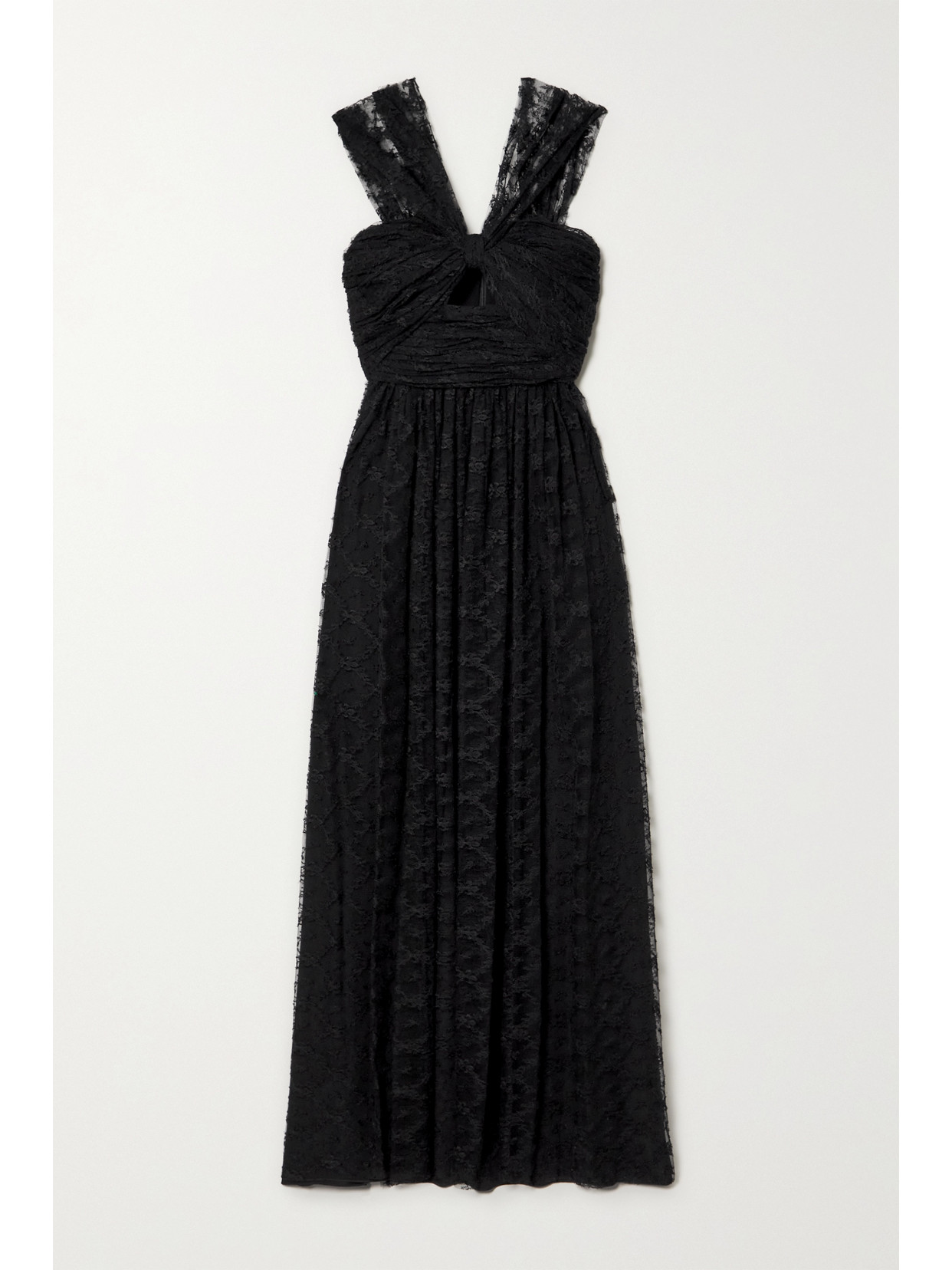 Adam Lippes Knotted Draped Chantilly Lace Gown - Black