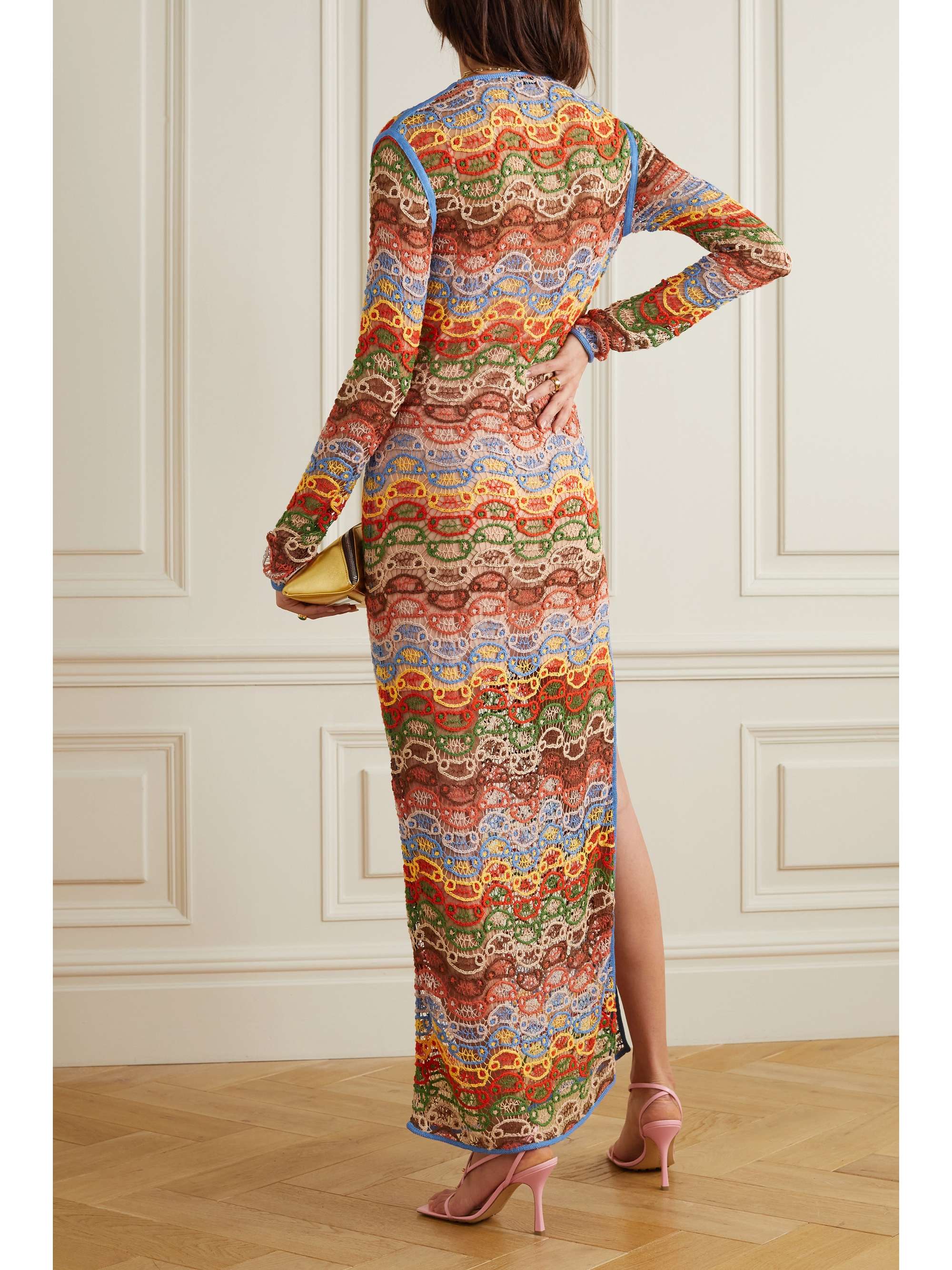 red crochet maxi dress