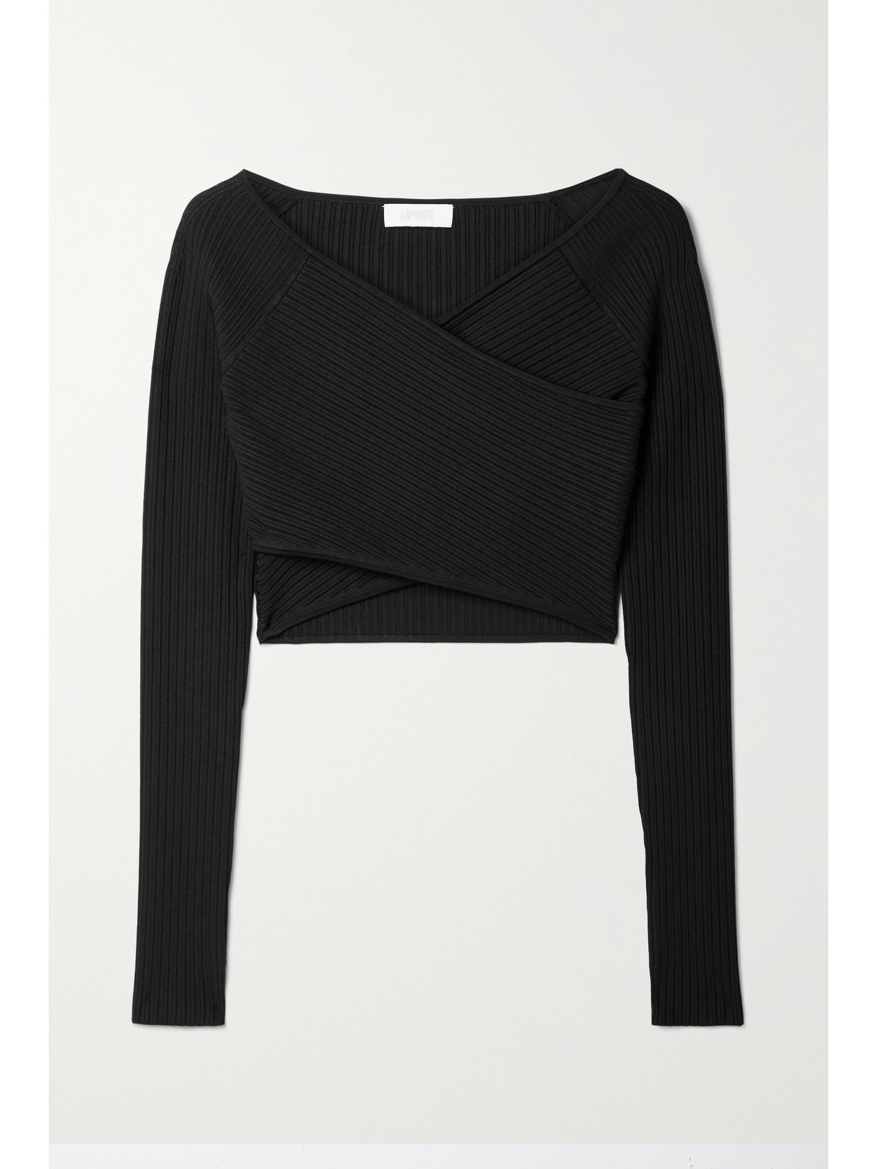 Lapointe Women's Ribbed-knit Cross-over Cropped Top In Black 