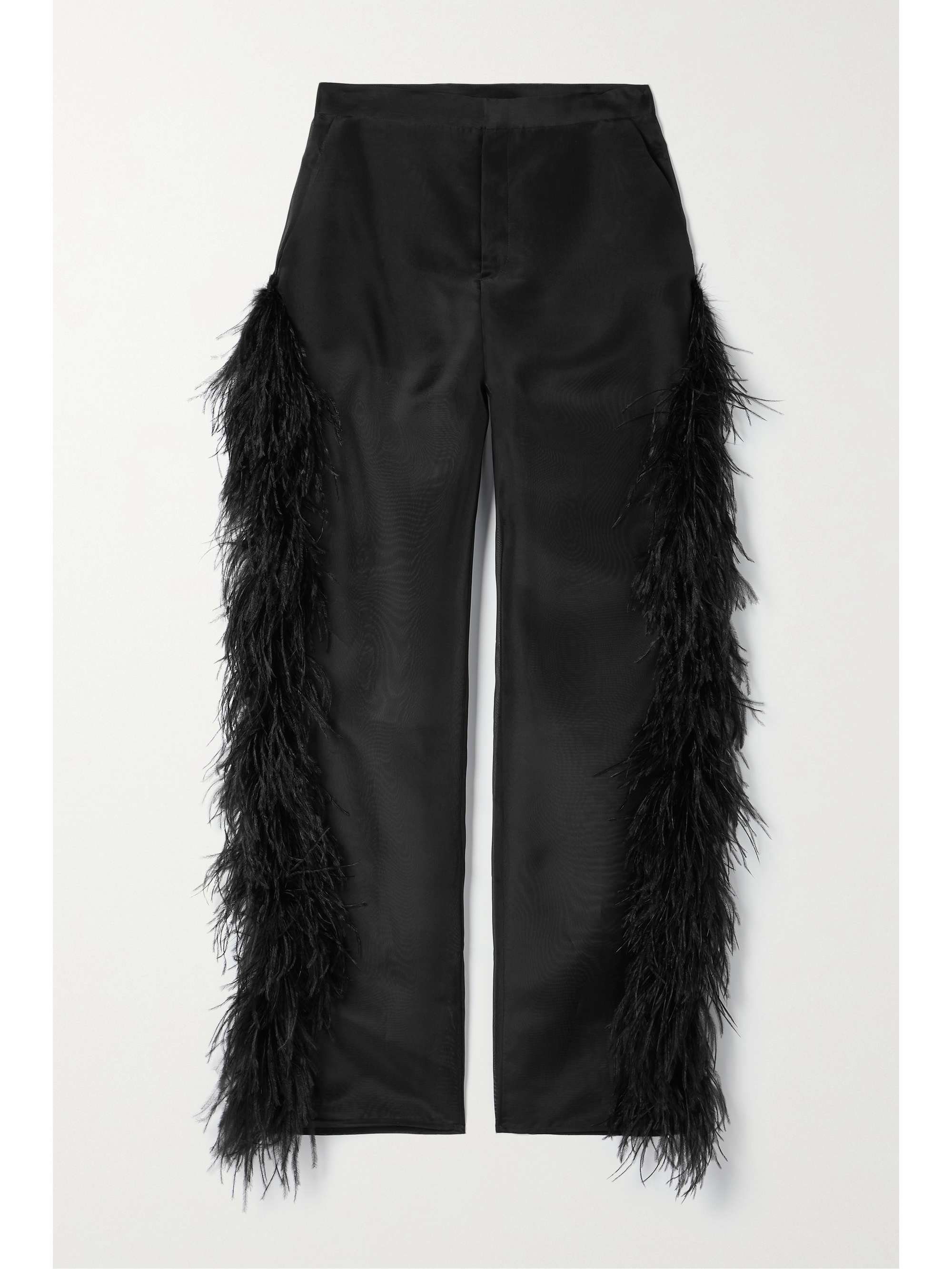 Black Feather-trimmed silk-organza wide 