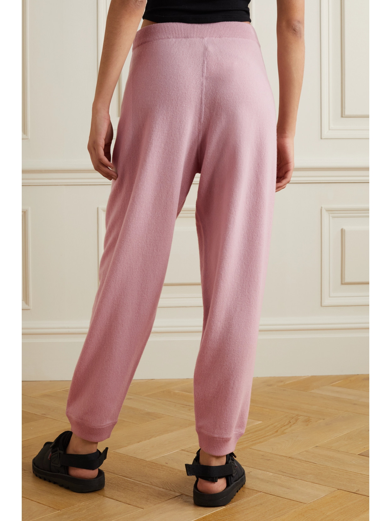 MONCLER LEATHER-TRIMMED WOOL AND CASHMERE-BLEND TRACK PANTS 