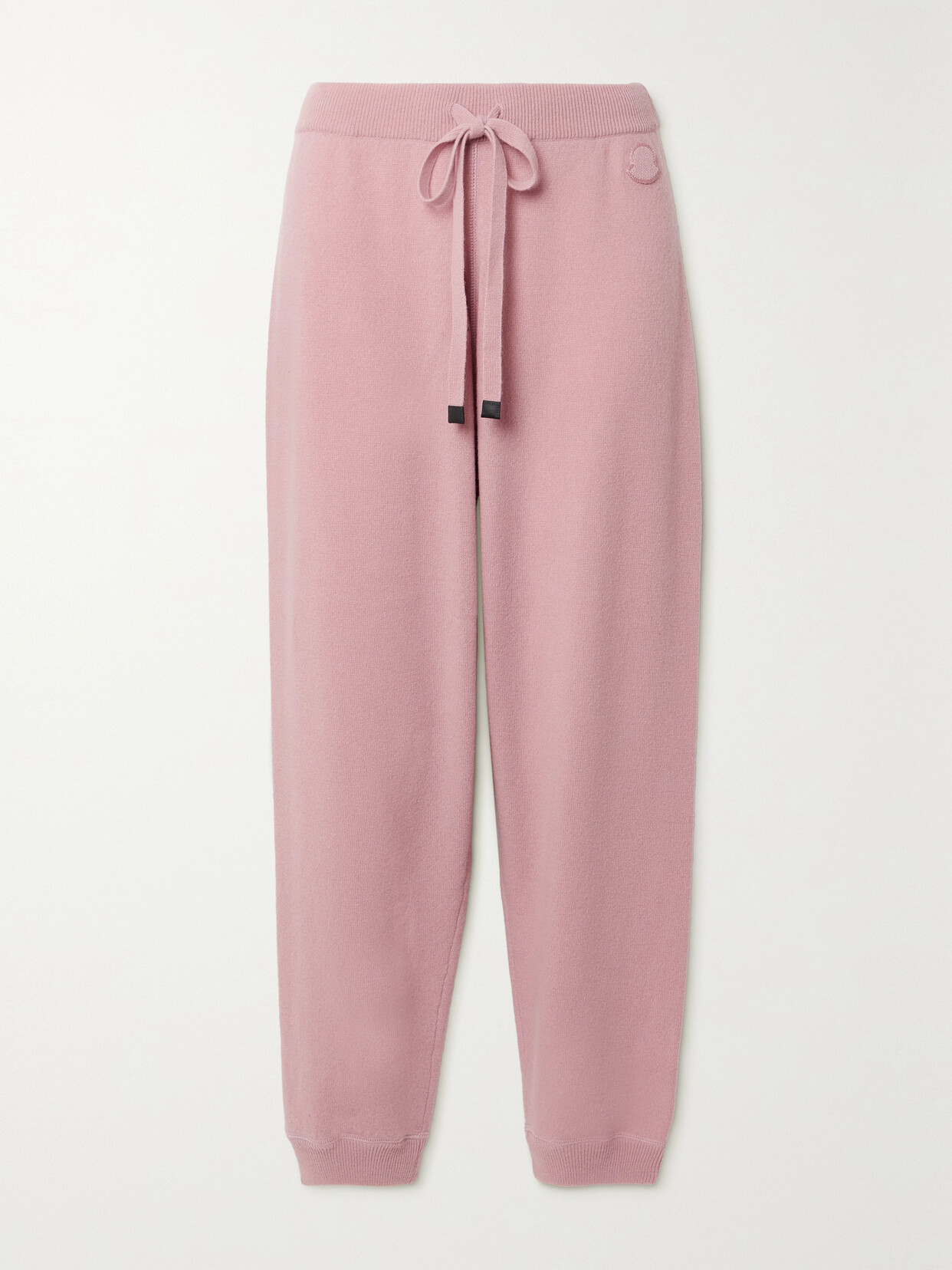 MONCLER LEATHER-TRIMMED WOOL AND CASHMERE-BLEND TRACK PANTS