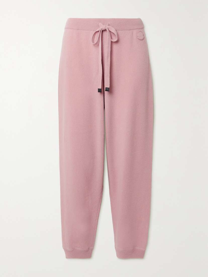 Moncler Leather-trimmed Wool And Cashmere-blend Track Pants