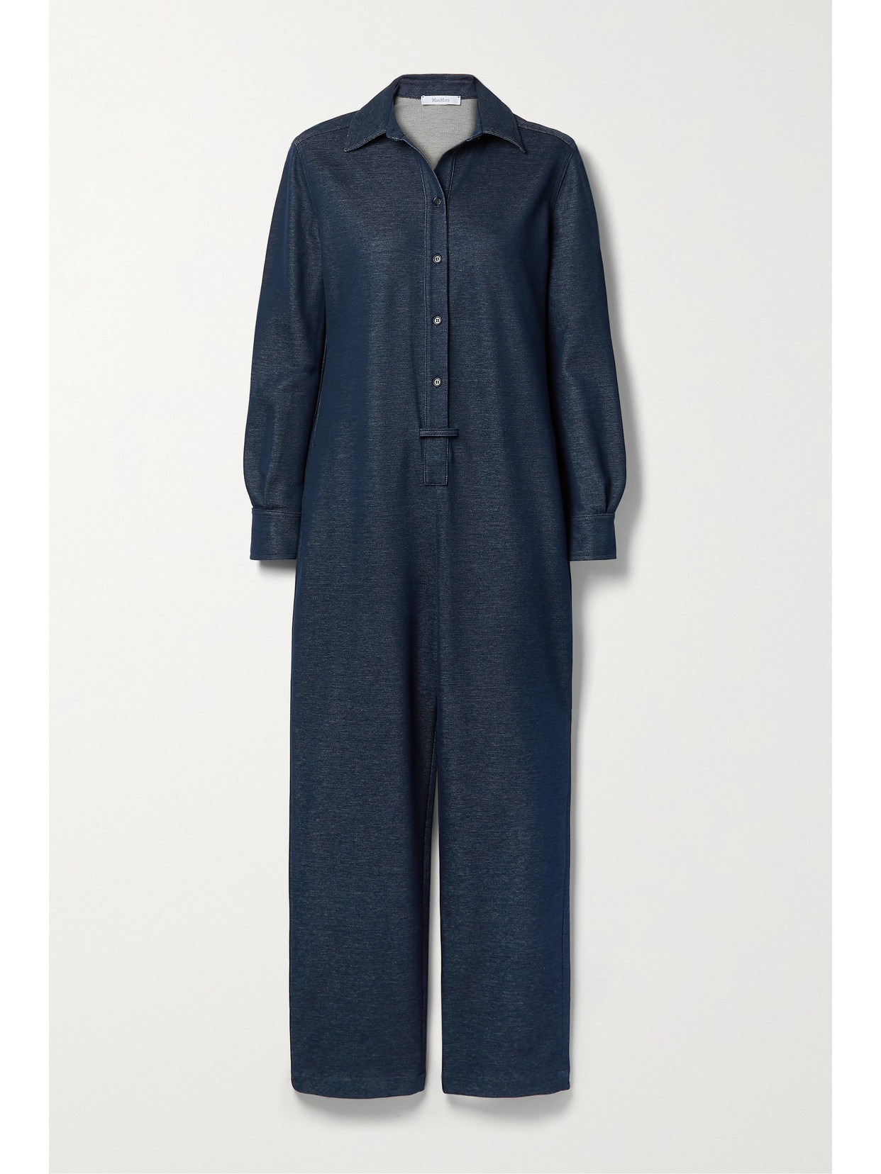 Shop Max Mara Oggetti Cotton-blend Chambray Jumpsuit In Blue