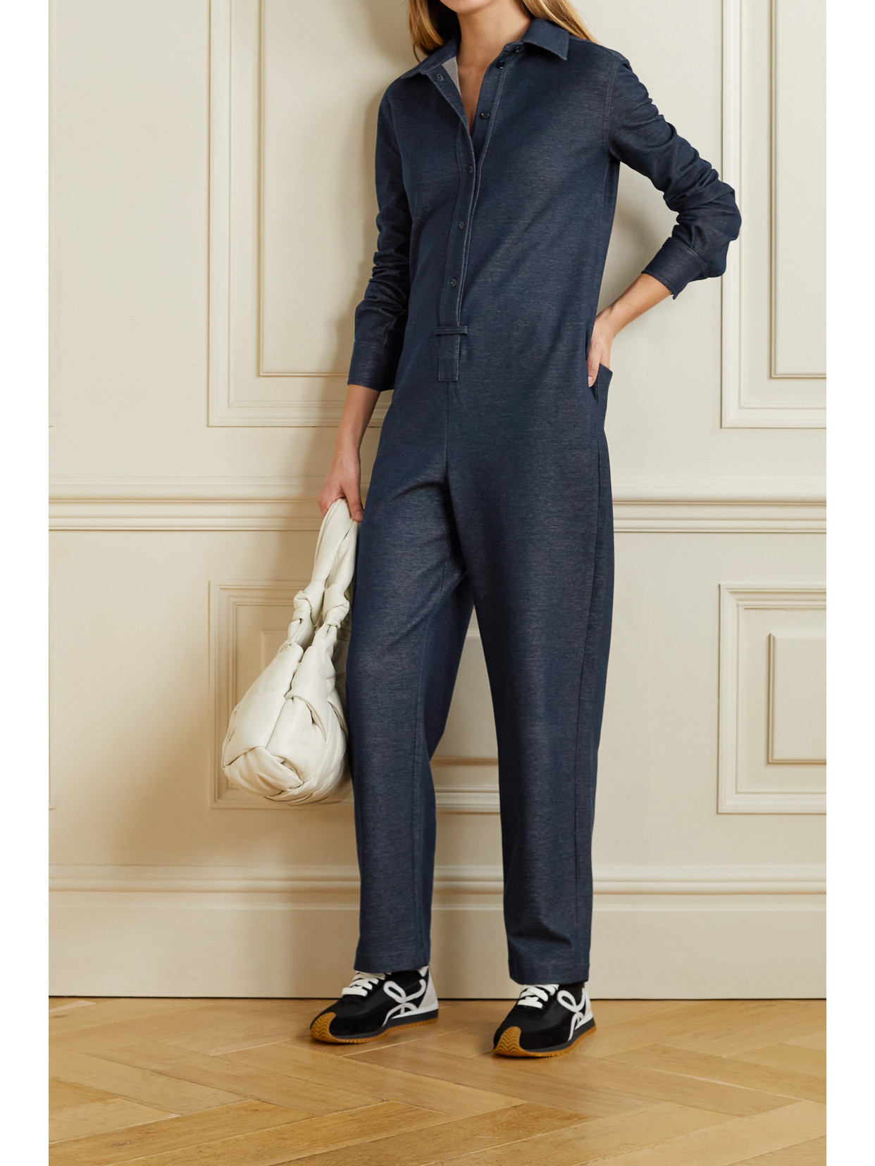 Shop Max Mara Oggetti Cotton-blend Chambray Jumpsuit In Blue