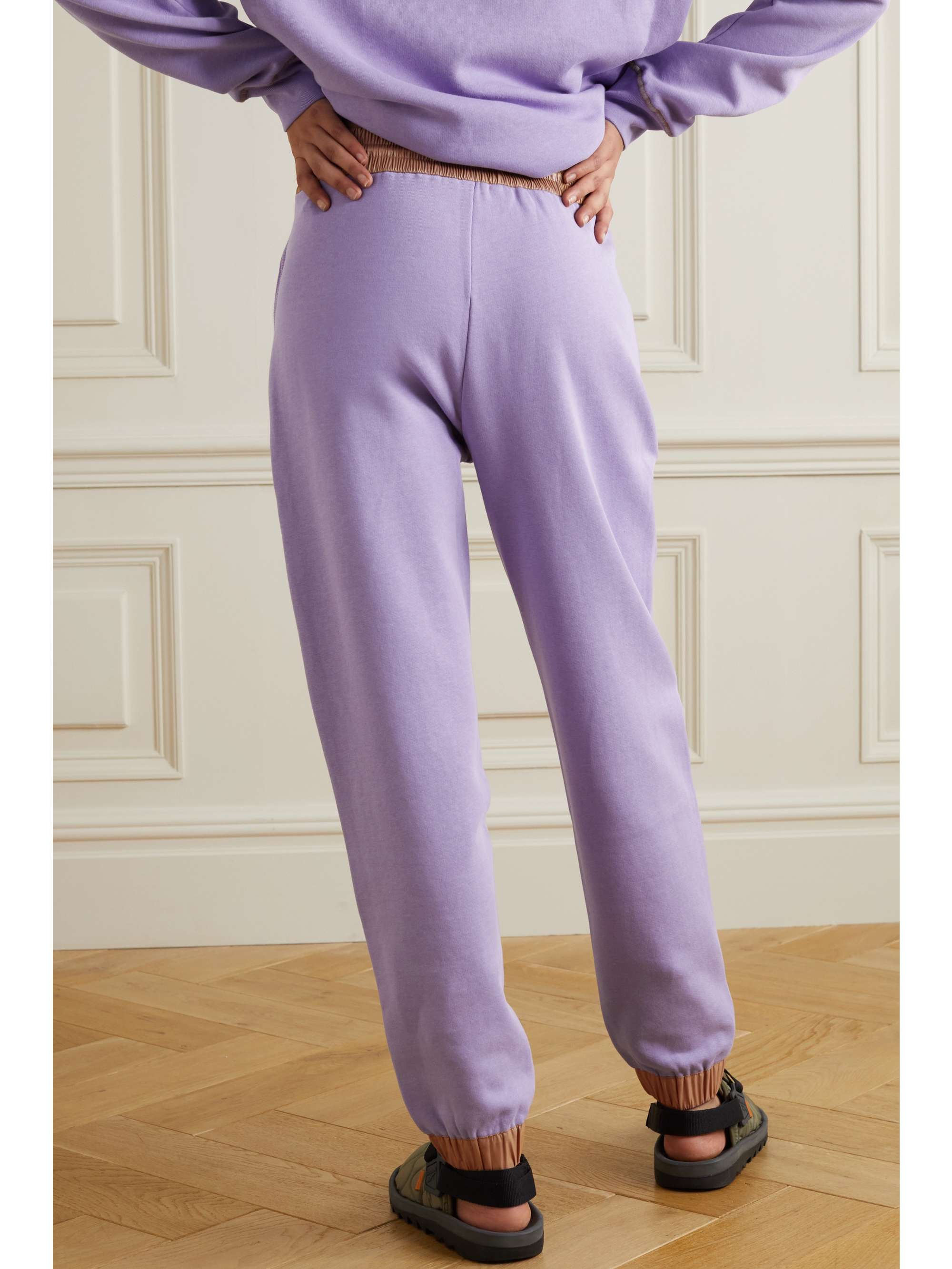 MONCLER Faux leather-trimmed cotton-blend jersey track pants