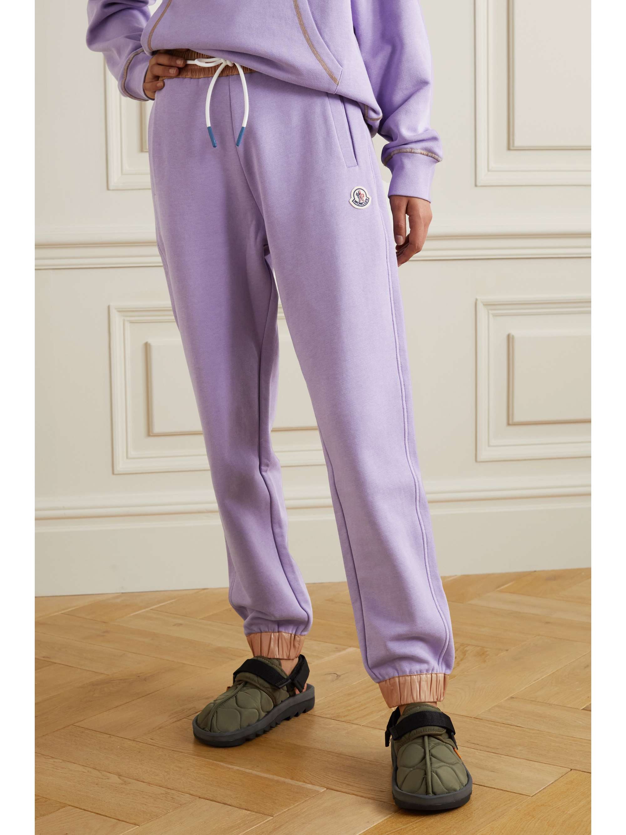 MONCLER Faux leather-trimmed cotton-blend jersey track pants