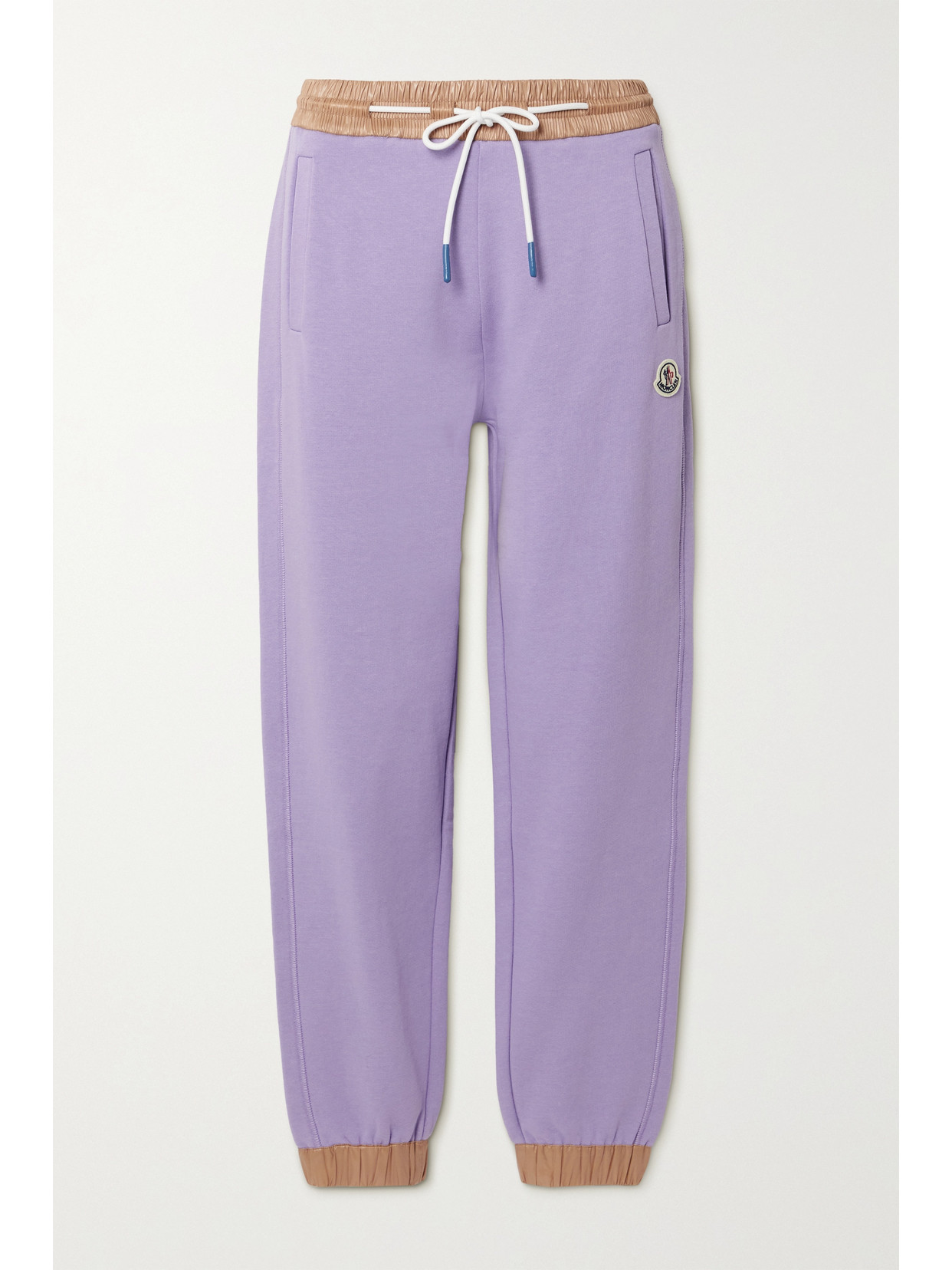 Shop Moncler Faux Leather-trimmed Cotton-blend Jersey Track Pants In Purple