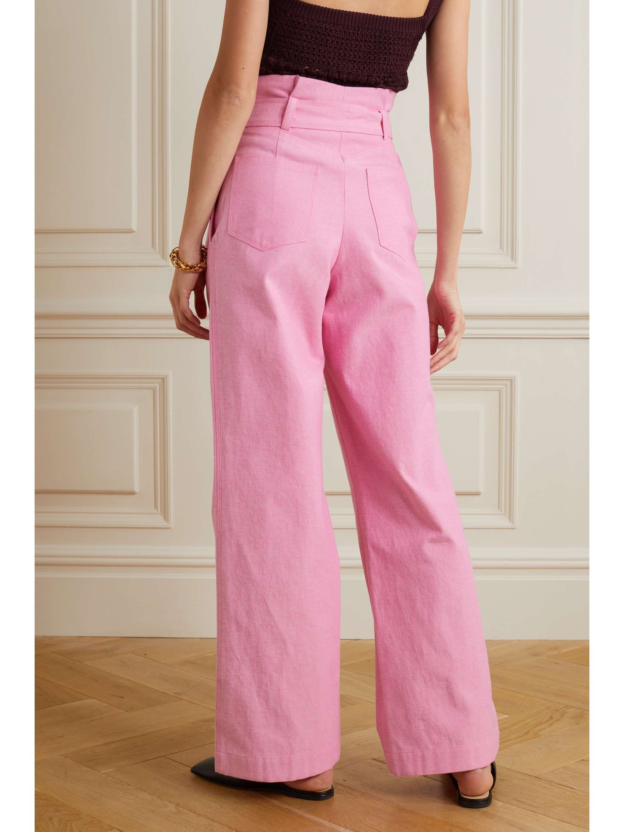 Pink Celia belted cotton-twill straight 